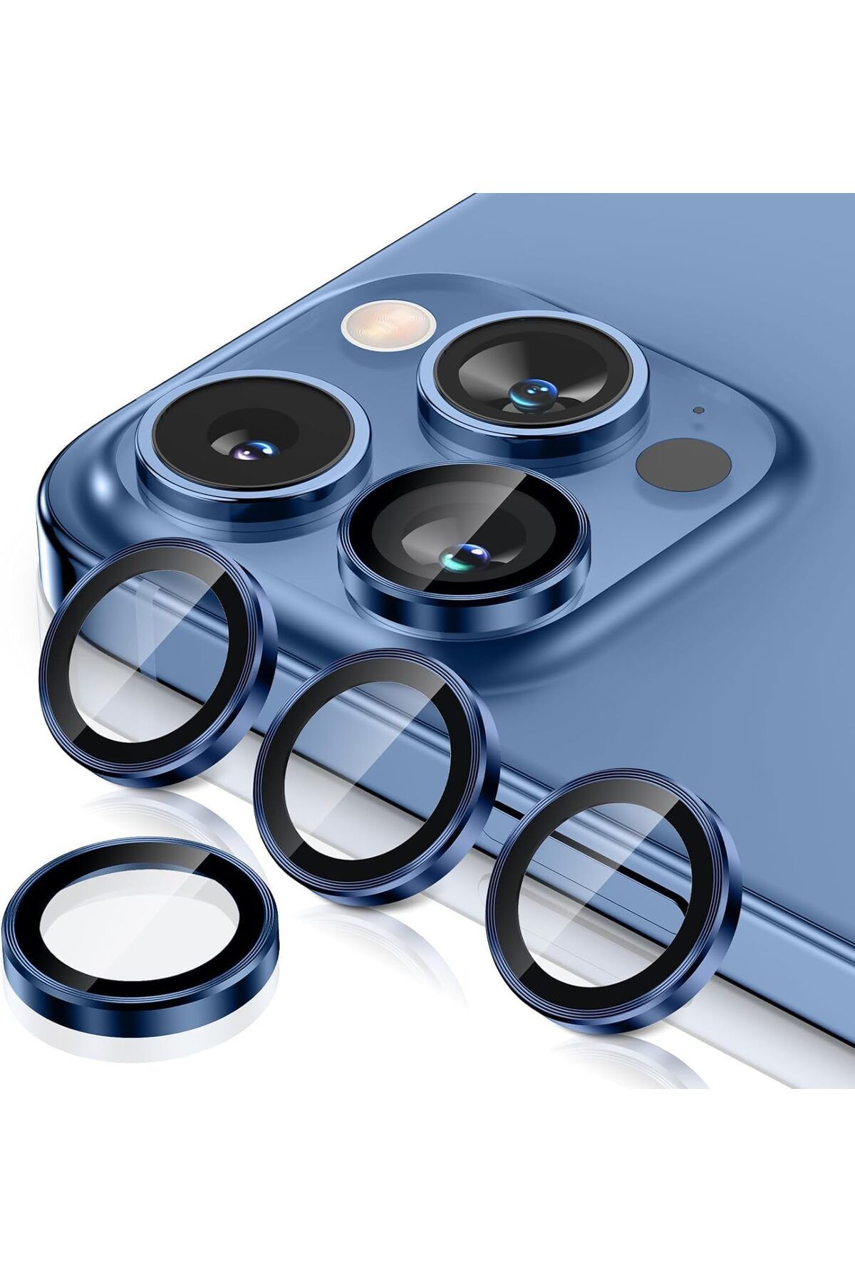 KYCBABY-iPhone 15 Pro/Iphone 15 Promax Compatible Camera Glass Lens Protector Ring Set - Dark Blue Kycshp 471 1