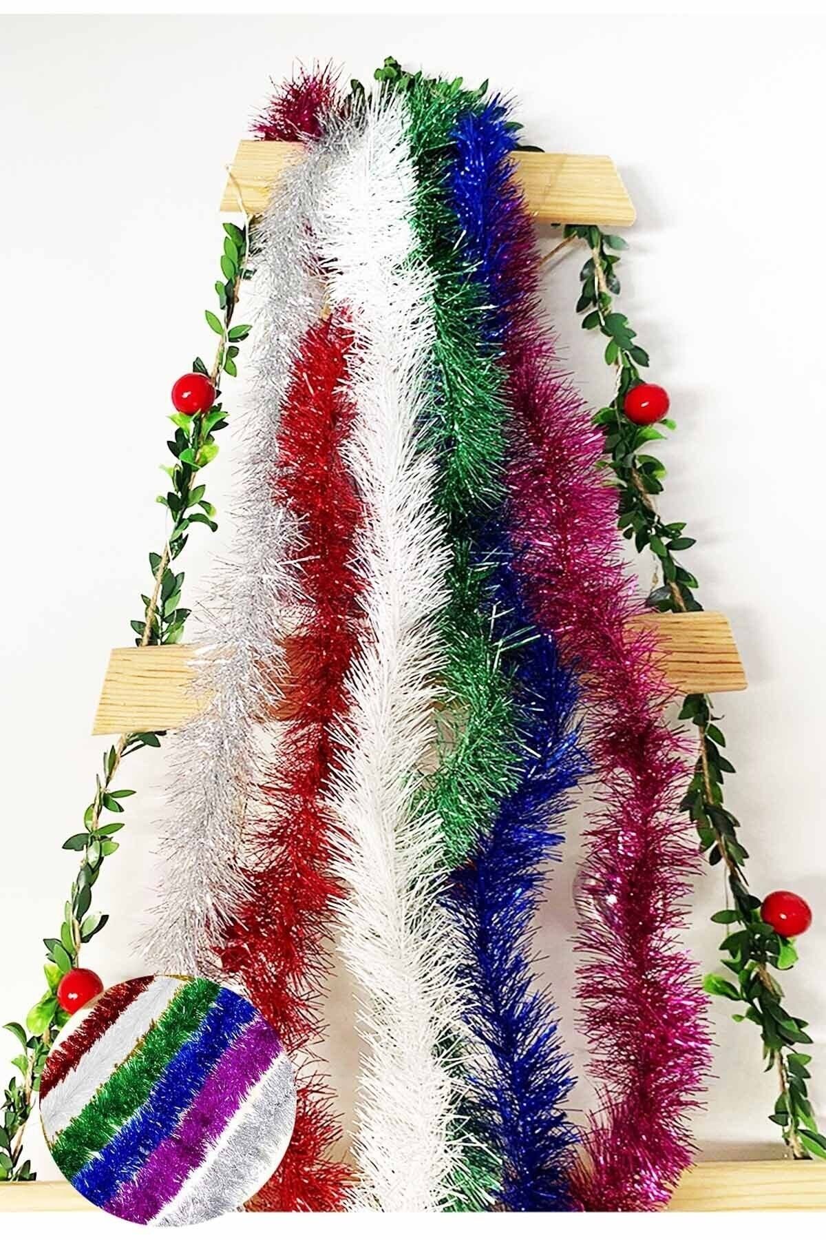 Parti dolabı 6lı Yılbaşı Çam Ağacı Süsü Gümüş, Kırmızı, Fuşya, Beyaz, Mavi, Yeşil Ağaç Tinsel Garland 2mtx5cm Sim