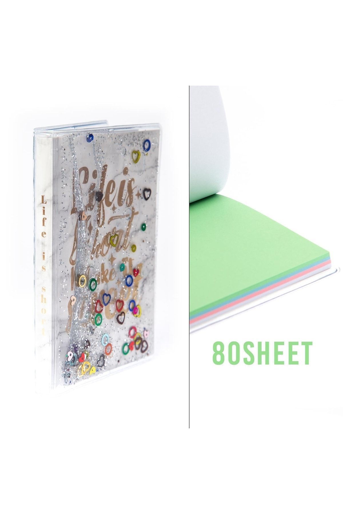 VUKİ-Glittery and Watery Covered Patterned Mini Notebook with Colorful Pages 4