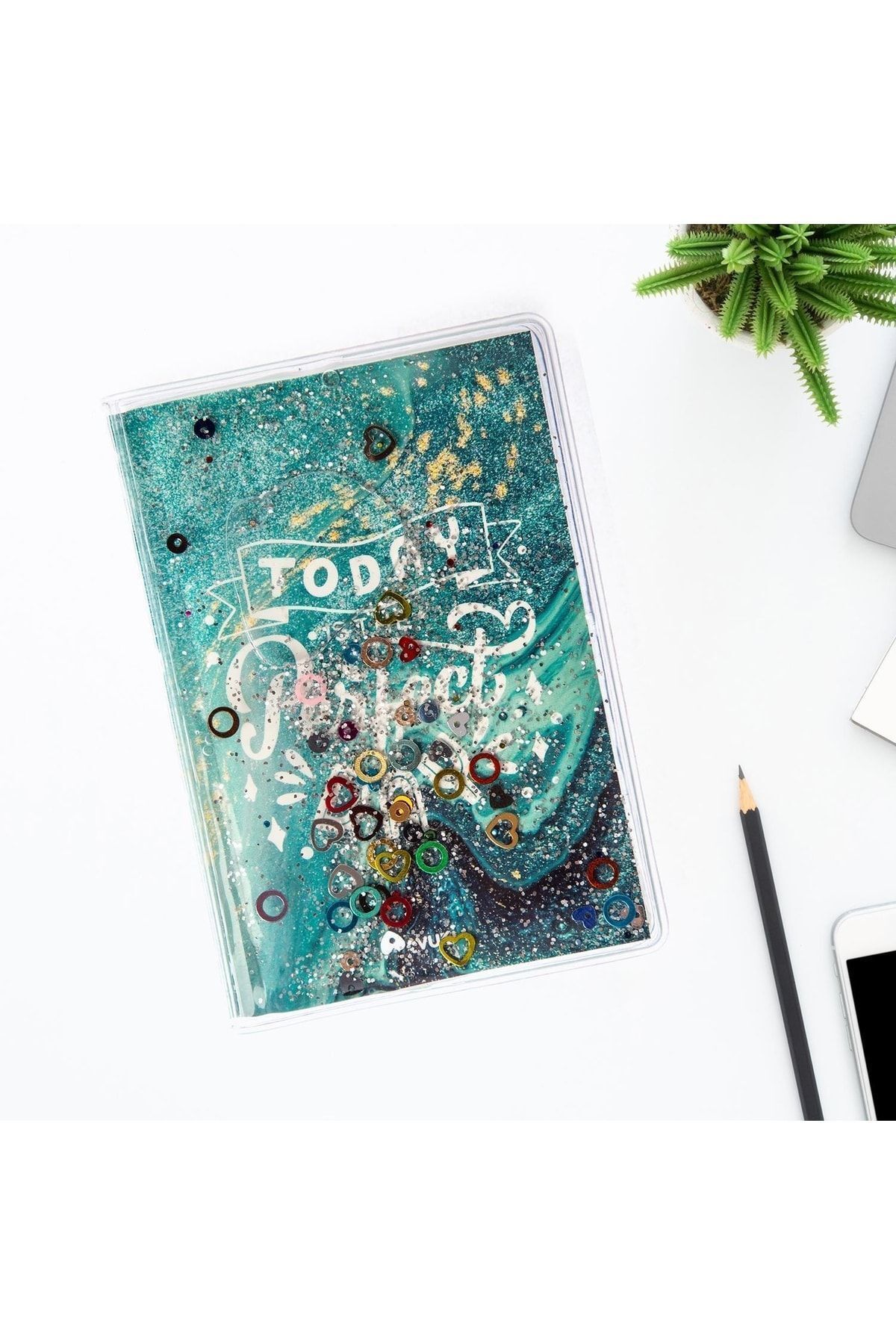 VUKİ-Glittery and Watery Covered Patterned Mini Notebook with Colorful Pages 5