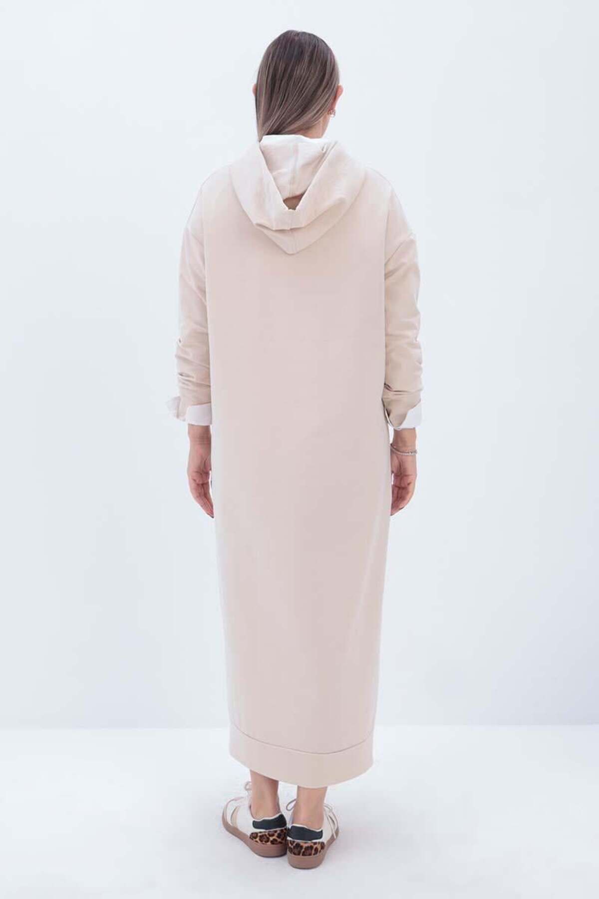 Taş-Kapüşonlu Örme Elbise - 4