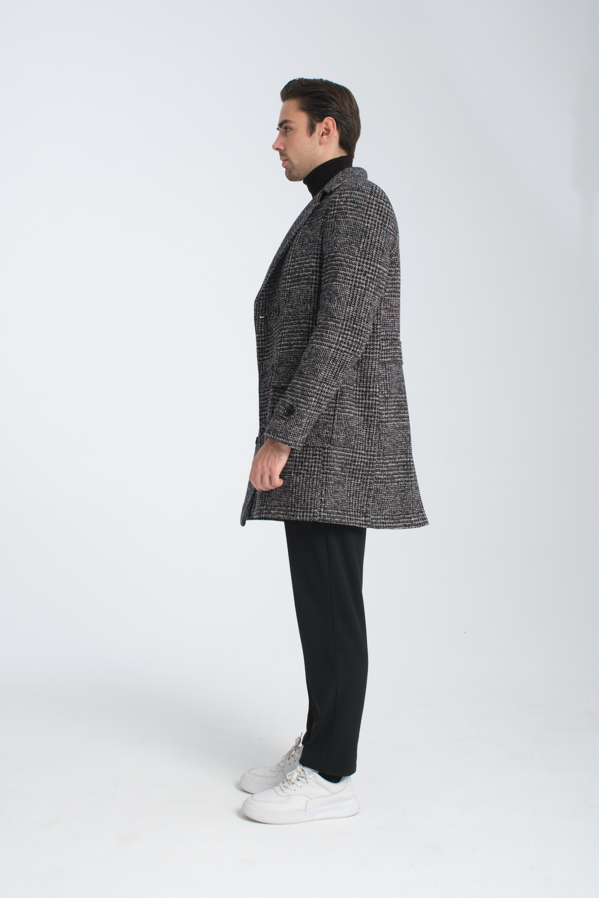 Frappoli  Ekose Desenli Erkek Kalın Kaşe Kaban Regular Fit - Görsel 7