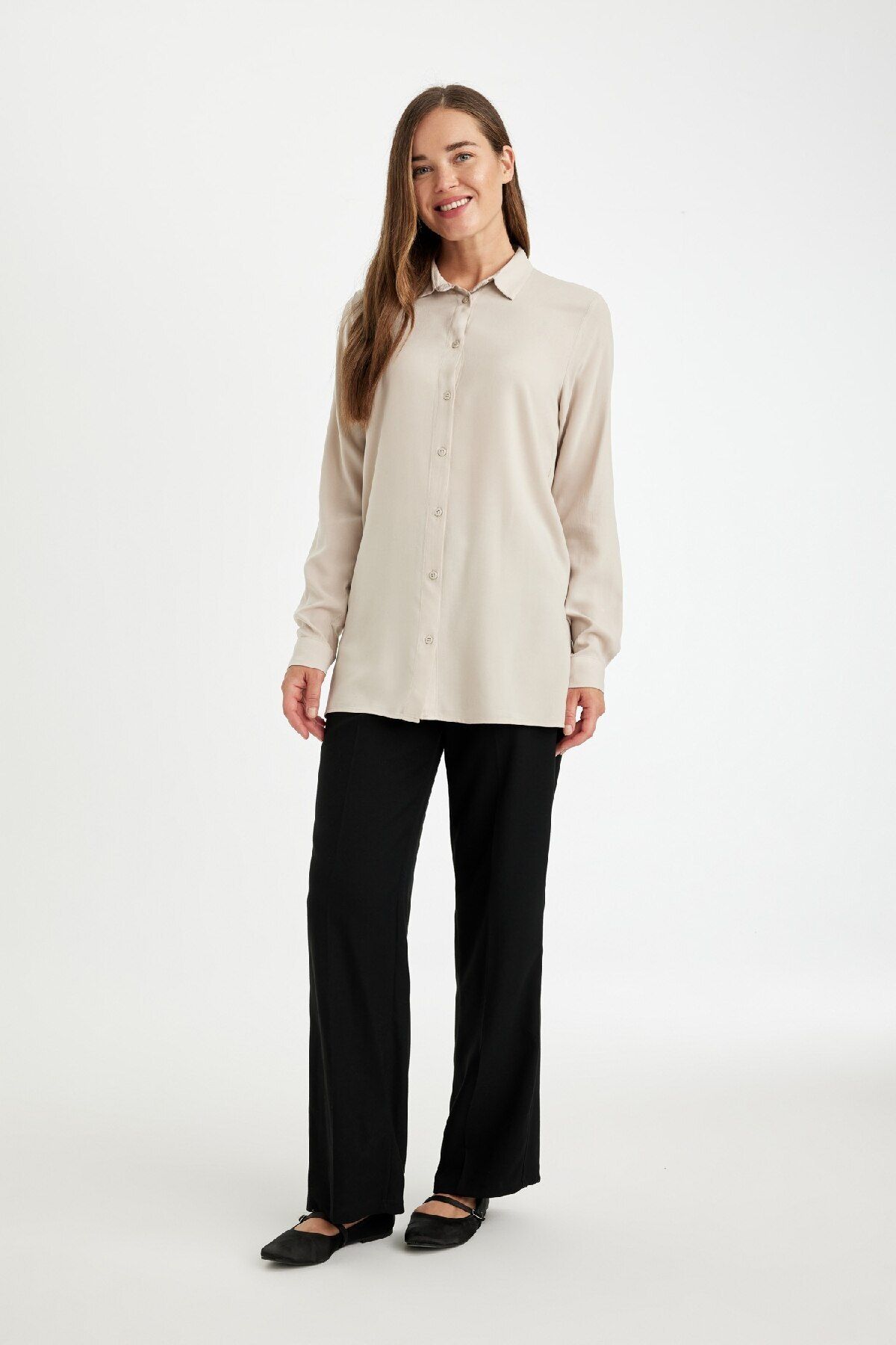 DeFacto-Regular Fit Basic Solid Button Long Sleeve Shirt D4230Ax24Au 2