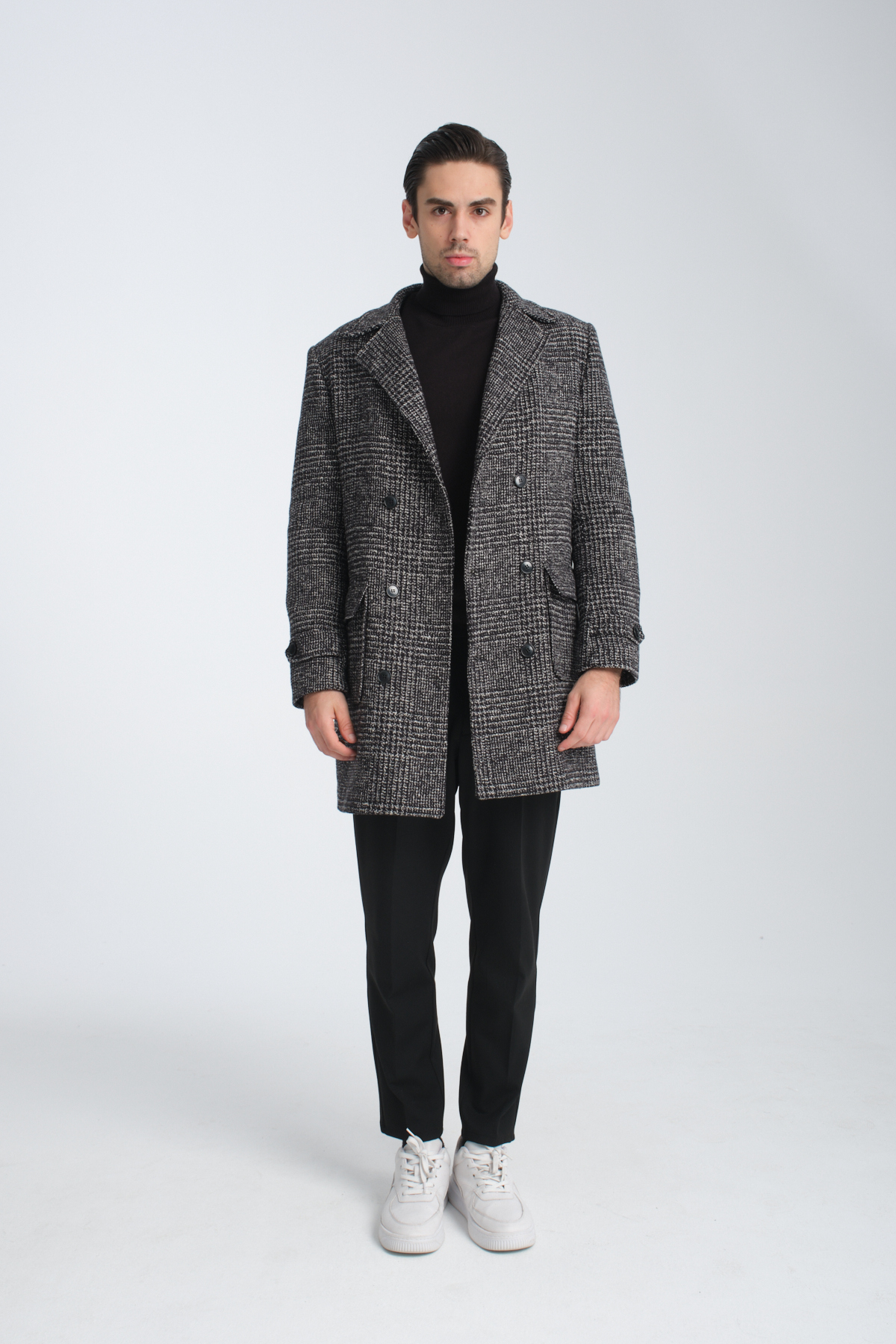 Frappoli  Ekose Desenli Erkek Kalın Kaşe Kaban Regular Fit - Görsel 6