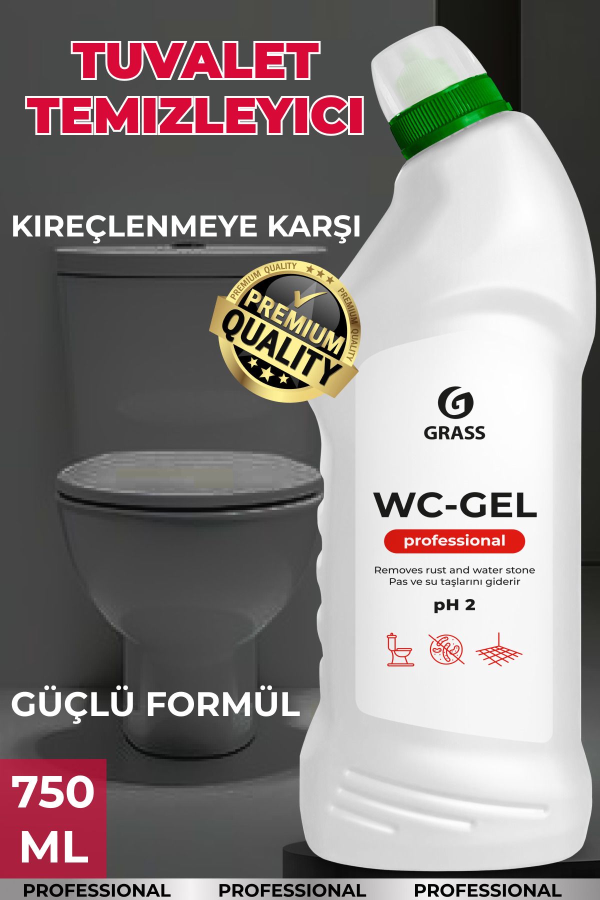 GRASS WC-Gel Professional Ağır Kirler Için Klozet Temizlik Ürünü 750 Ml