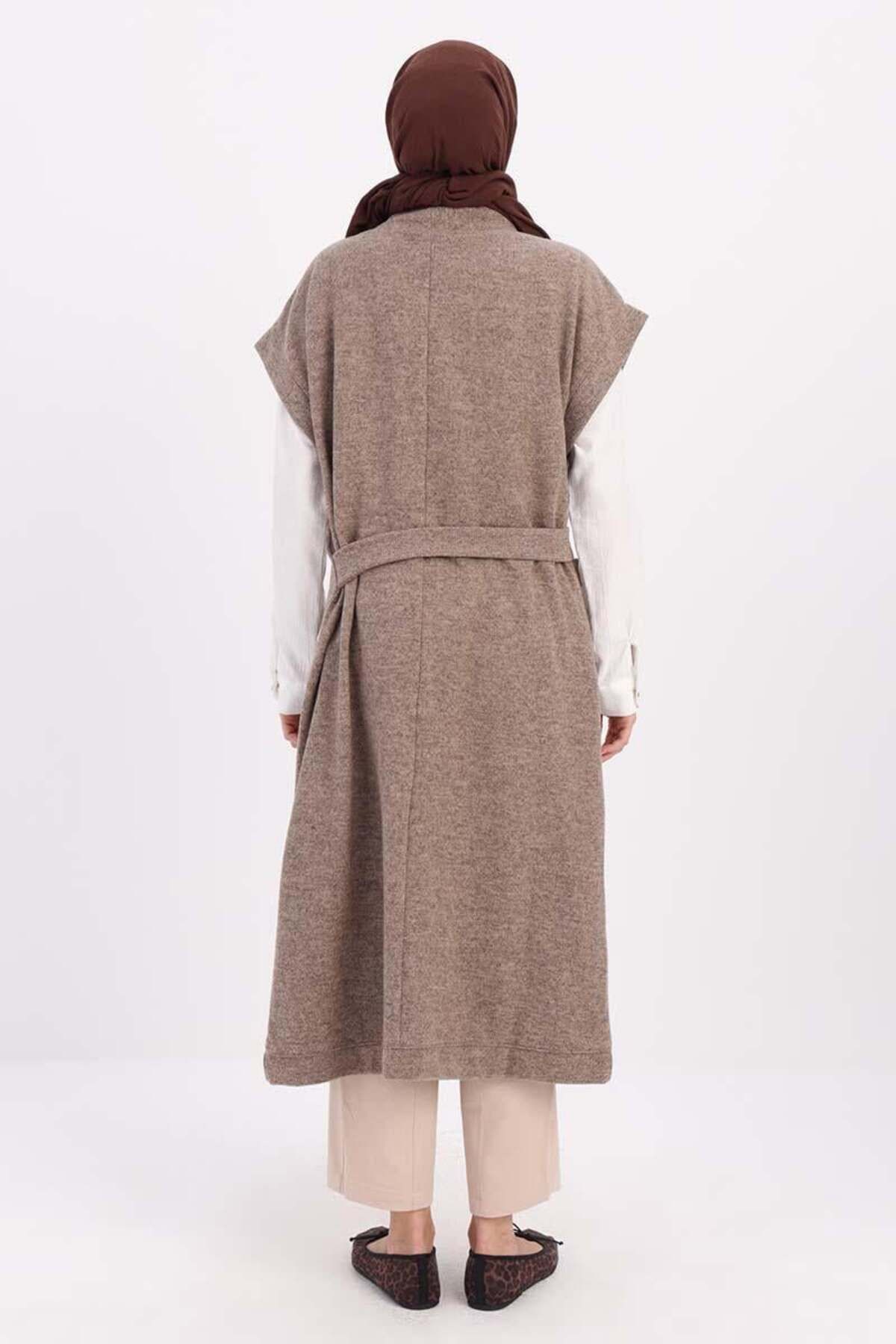 ALLDAY-Long Vest with Stone-Belt Metal Buckle Pockets 4