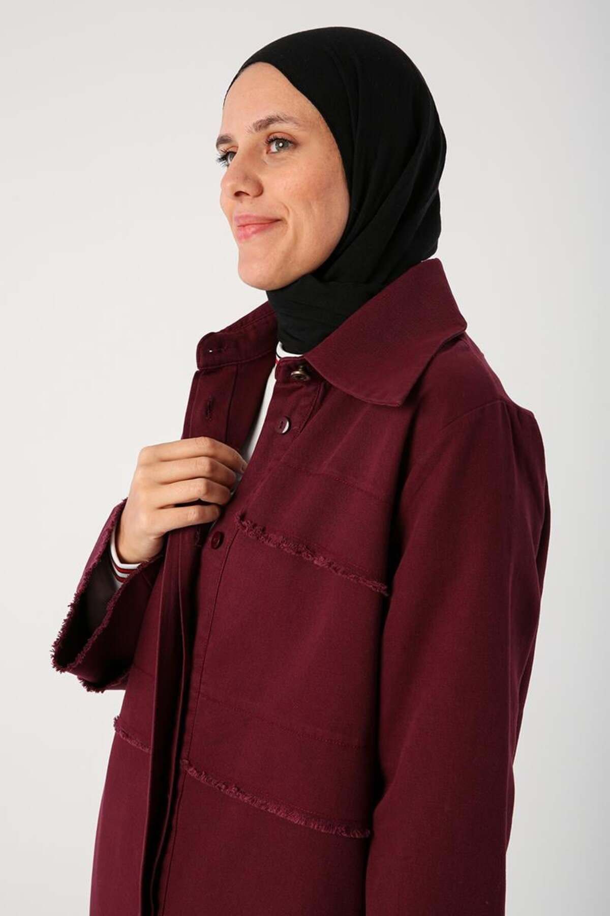 ALLDAY-Burgundy- 100% Cotton Pointed Collar Hidden Pat Ferace 1