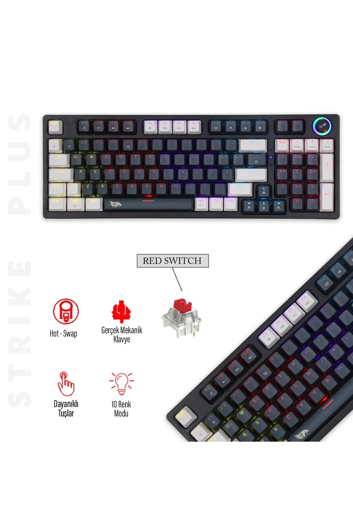 gameagle Strike Plus Mk-96x1abr Mekanik Işıklı Red Switch Gamer Oyuncu Klavye