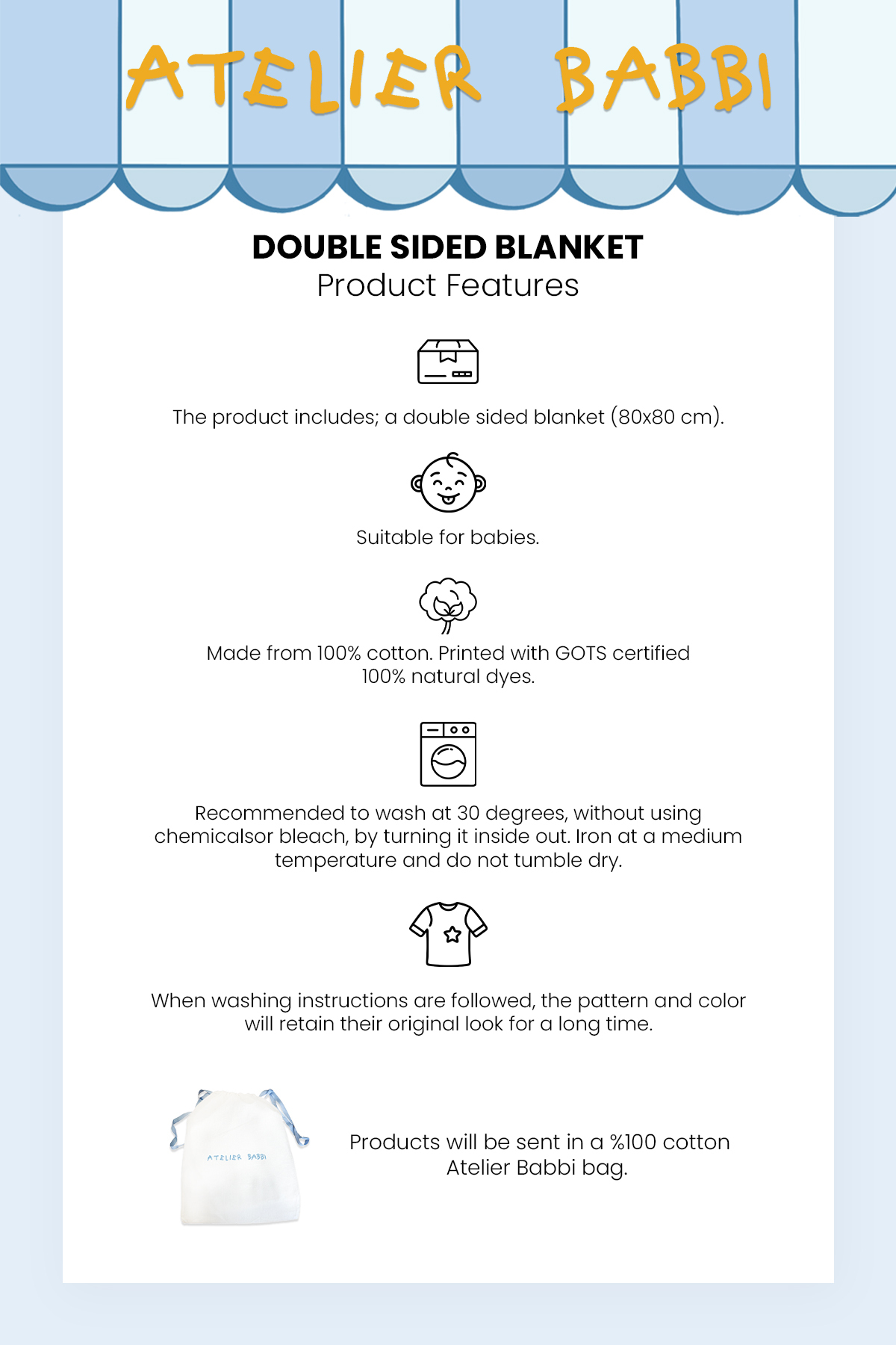 Atelier Babbi Çift Taraflı Battaniye - Kurdele / Bej fotoğrafı 7 (önizleme)