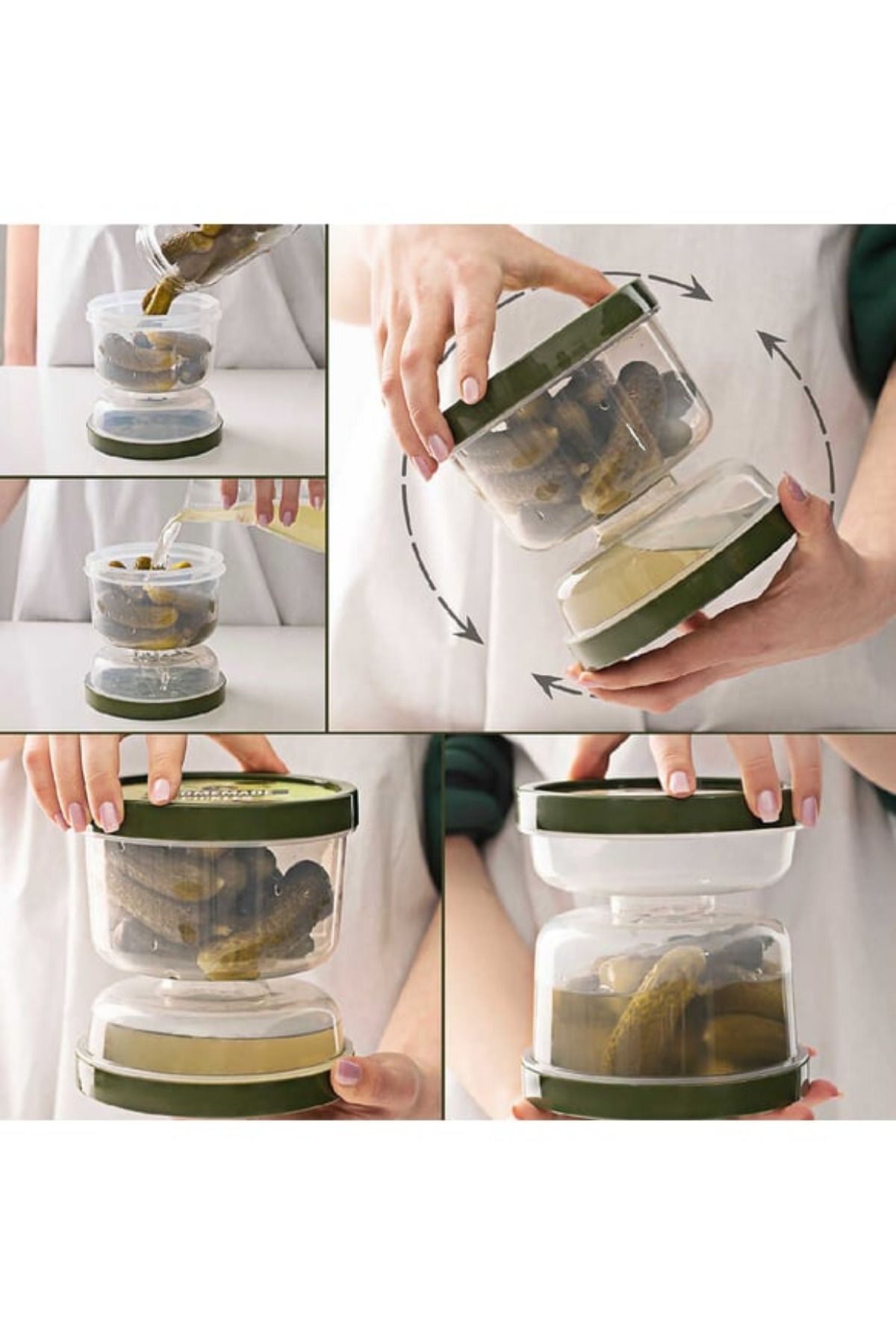 Tuppee-Olive and Pickled Hourglass - Clear Storage Container with Strainer, Flip Eat and Pickled Styling 3