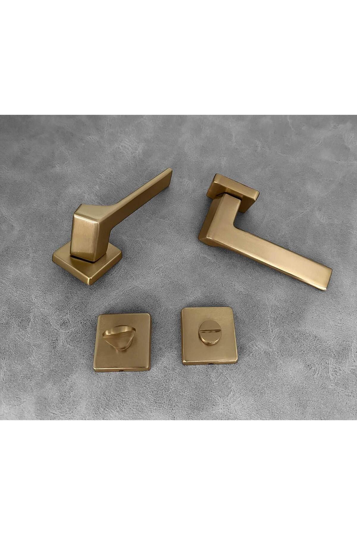 KOLDOOR-Zey Matte Gold Square Badge Wc Bathroom Door Handle 1 Set 3