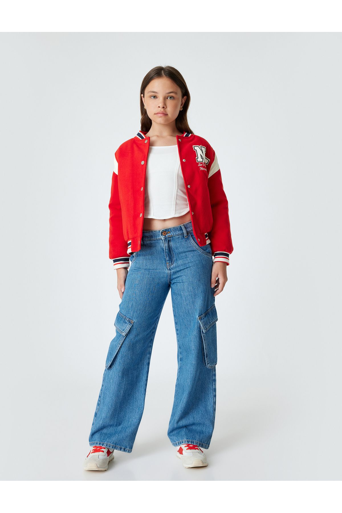 Koton-Oversize College Jacket rátét részletes, hosszú ujjú színes blokk pattintható zárással 2