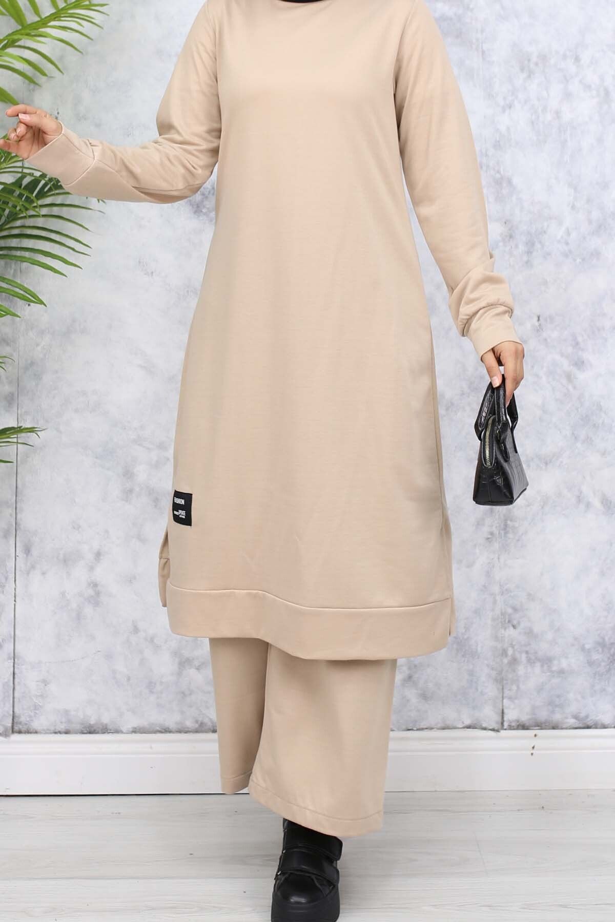 benguen-Beige Long Tunic Double Set - 13006 3