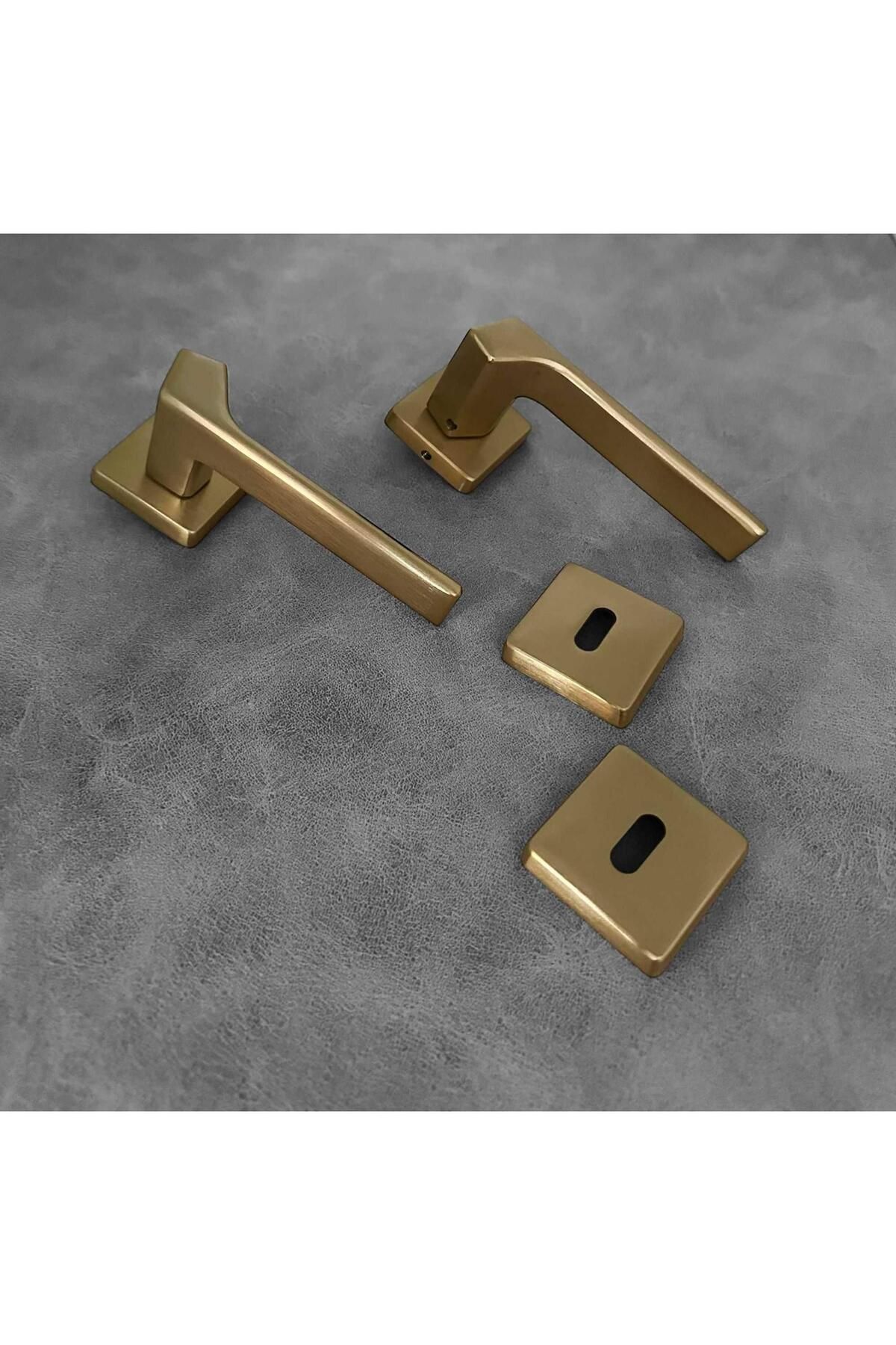 KOLDOOR-Zey Special Design Matte Gold Square Badge Room Door Handle 1 Set 3