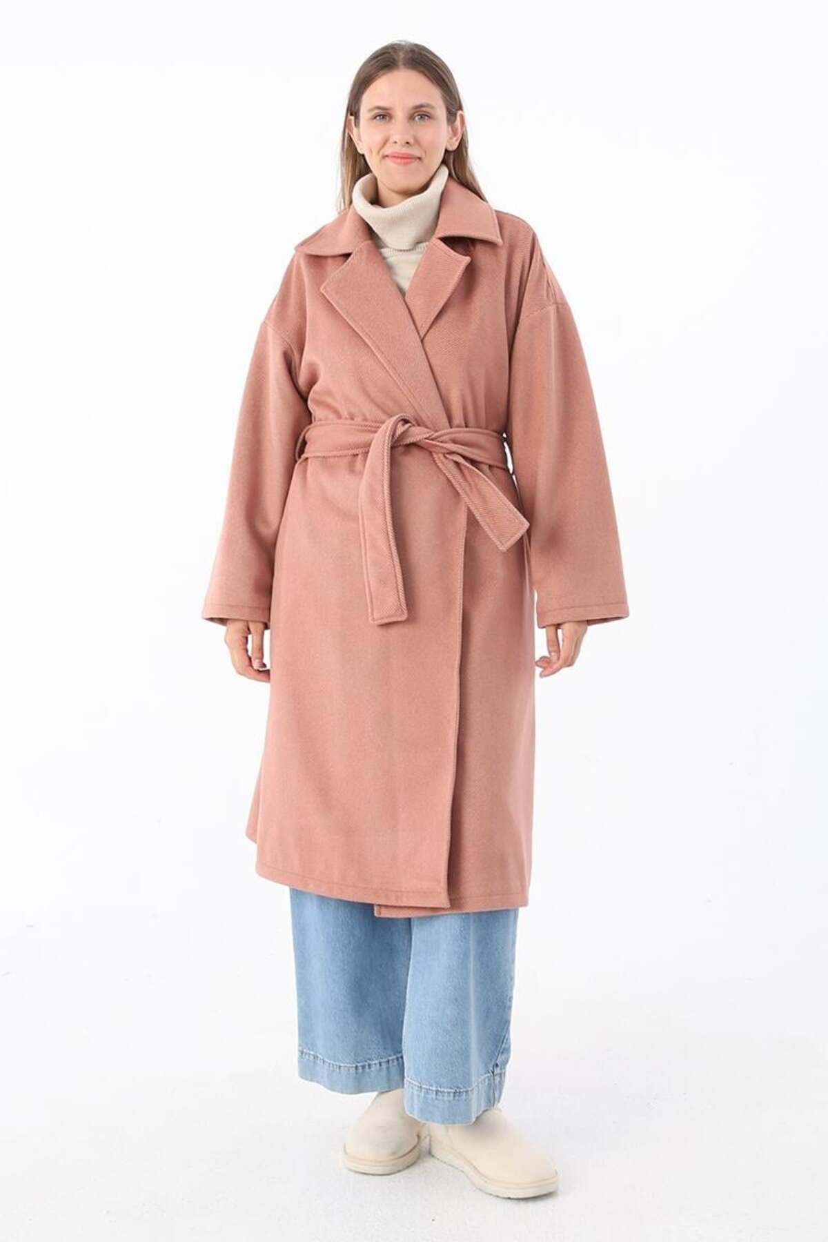 ALLDAY-Rose-Breasted Collar Belted Cashmere Coat 2