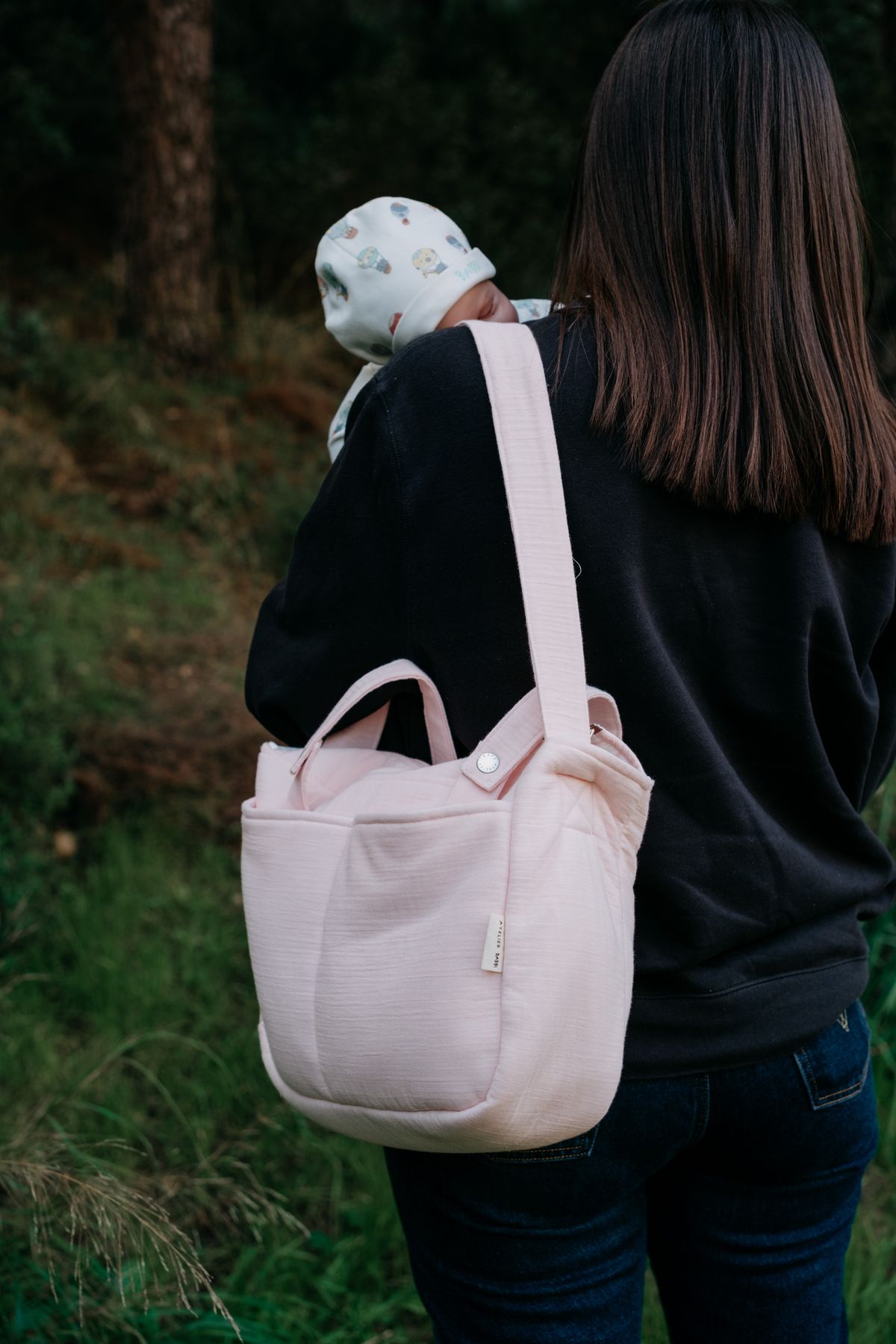 Atelier Babbi-Pink Ribbon Muslin Mother Bag 6