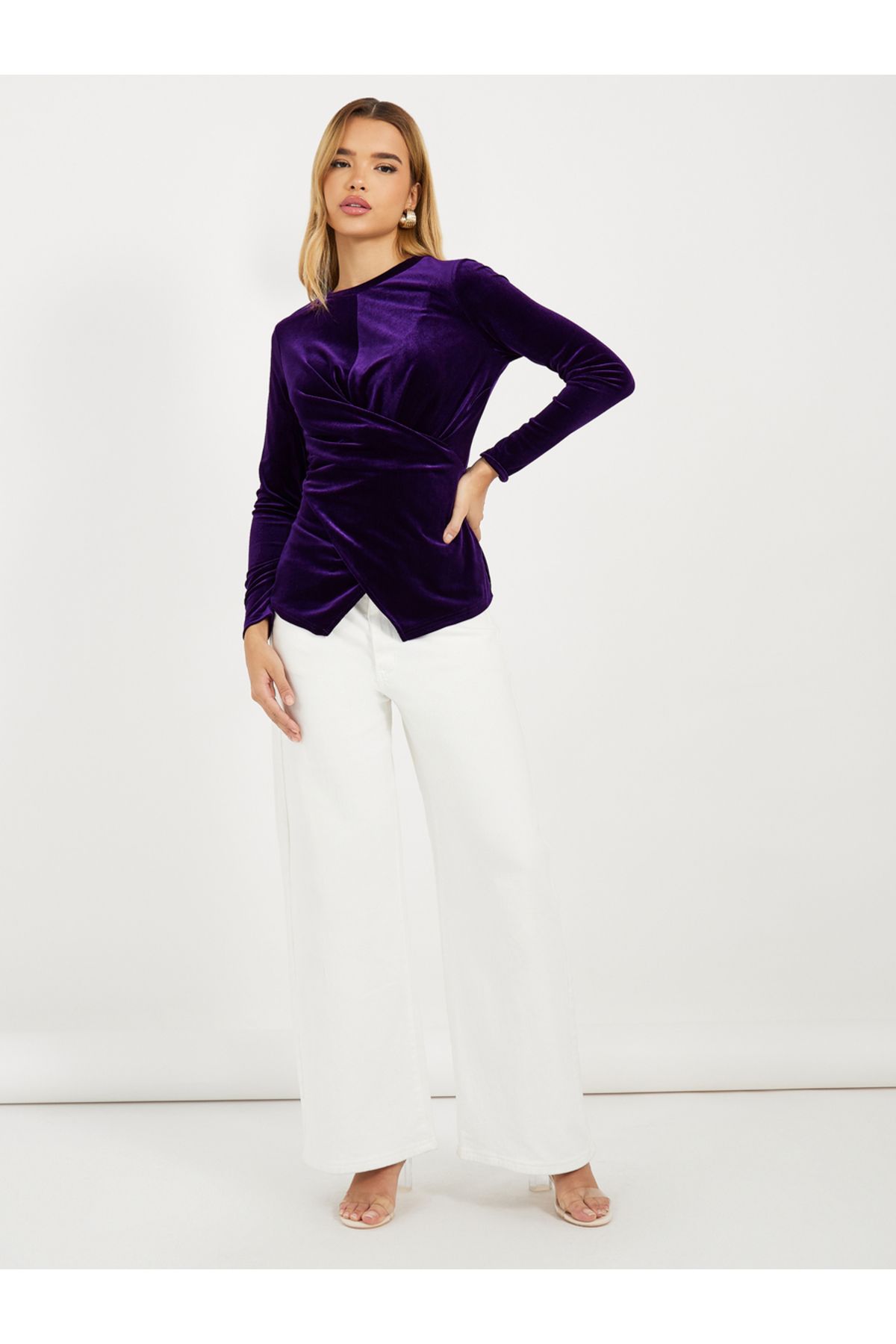 Styli-Velvet Look Wrap Front Detail Top 2