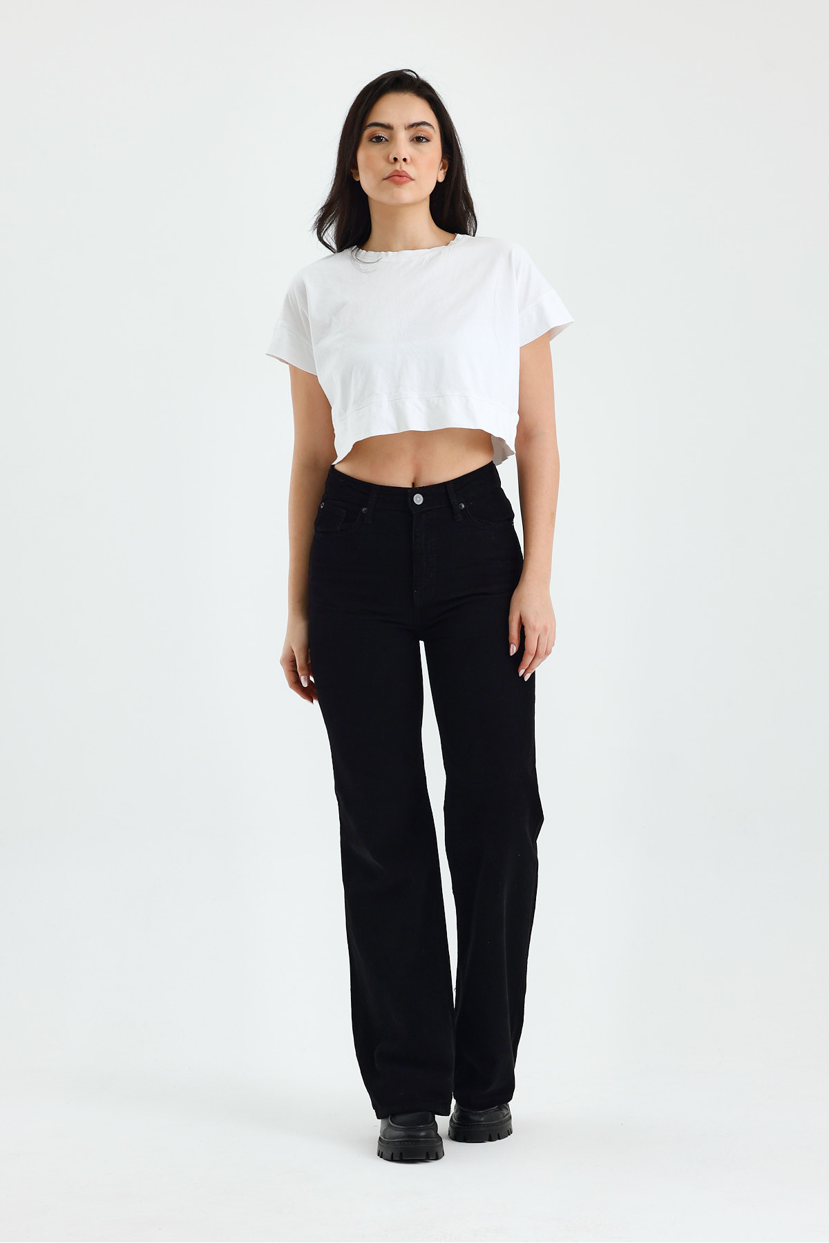 soBasic-Flare Leg Thin Corduroy Trousers - Black 5