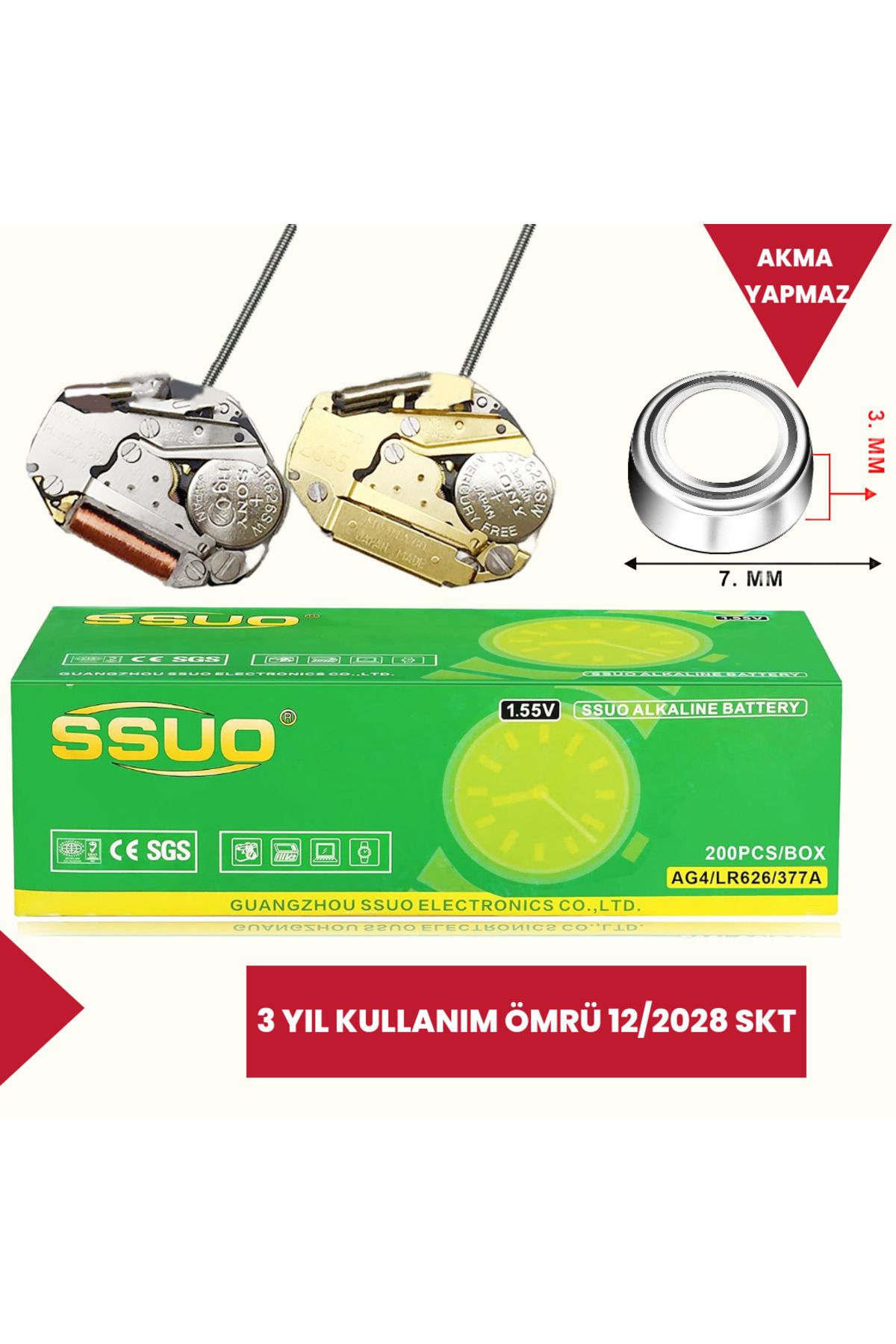 Supex Ssuo 1.55v Sr626sw/377 Ag4 Lr66 Gümüş Oksit Alkalin Kol Saati Pili 3 Yıl Kullanım Ömrü