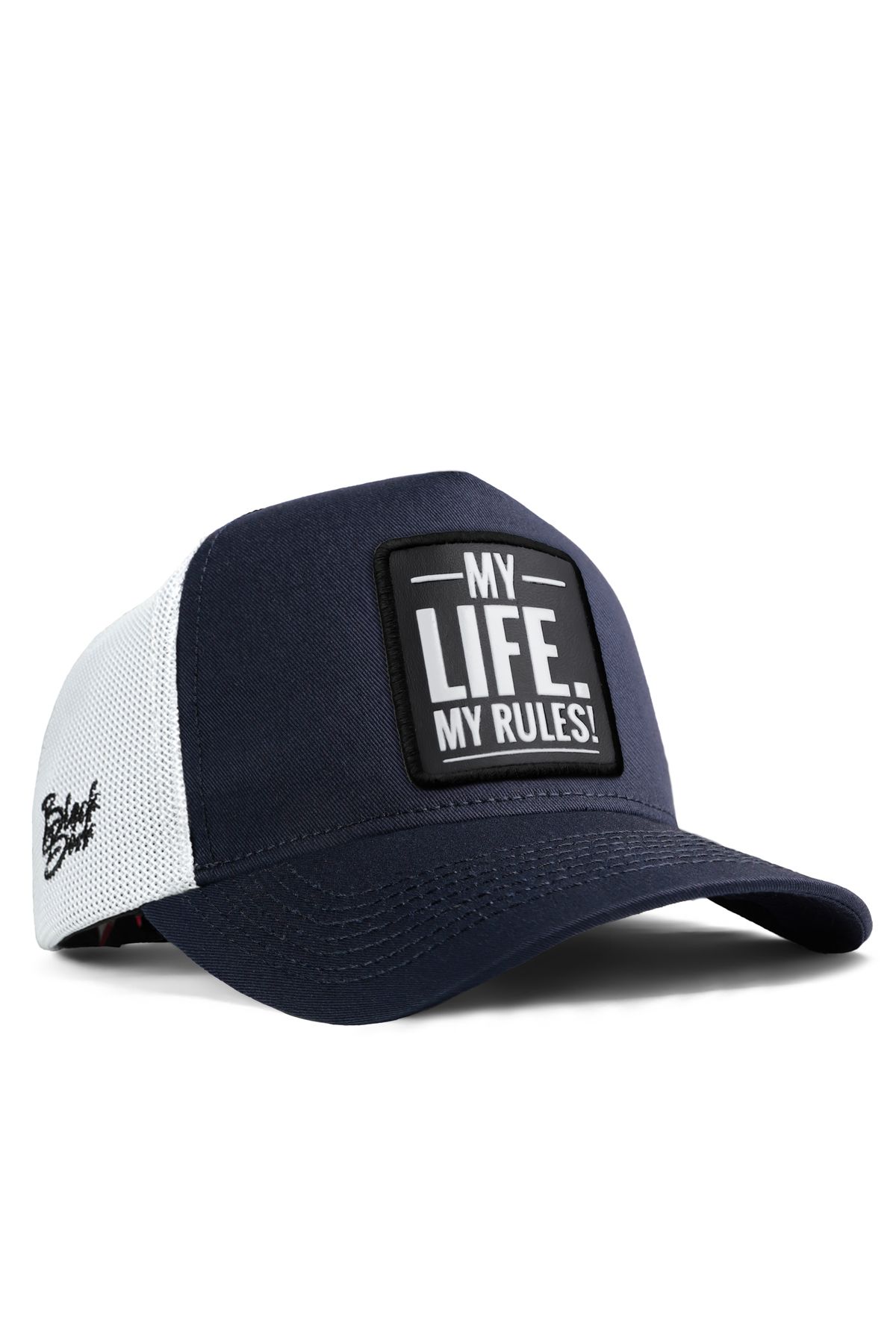 BlackBörk V1 Trucker My Life My Rules - کلاه آبی-سفید نیروی دریایی Unisex (کلاه) با لوگوی 1 کد