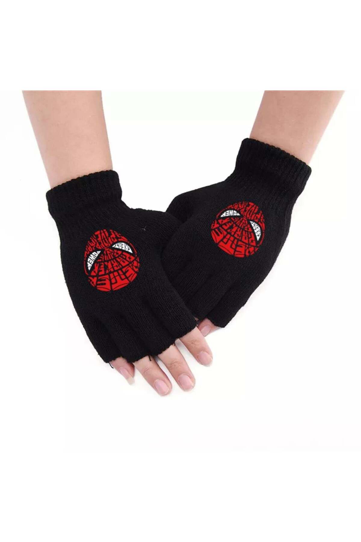 BAREM BUTİK Barem Butik  Spider-Man Head Baskılı Unisex Siyah Kesik Çift Eldiven