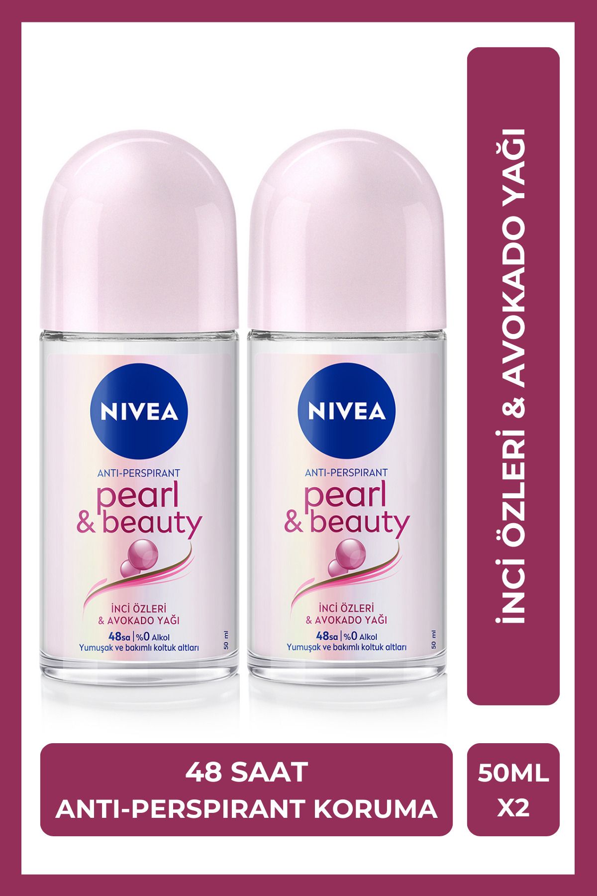 دئودورانت زنانه مروارید و زیبایی 50 میلی لیتری، محافظ 48 ساعته ضد تعریق، X2 Pieces NIVEA