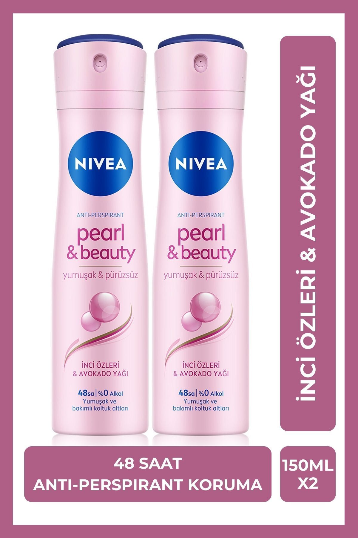 اسپری دئودورانت زنانه Pearl&Beauty 150ml موثر 48 ساعت در برابر بوی عرق X2 Pieces NIVEA