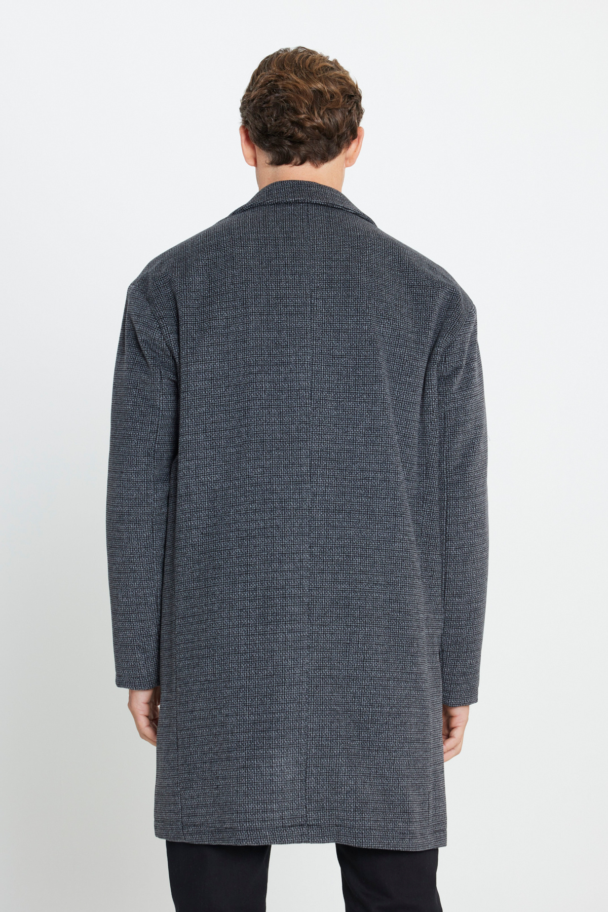 AC&Co / Altınyıldız Classics Erkek Gri Oversize Bol Kesim Mono Yaka Desenli Kaşe Kaban görsel 6