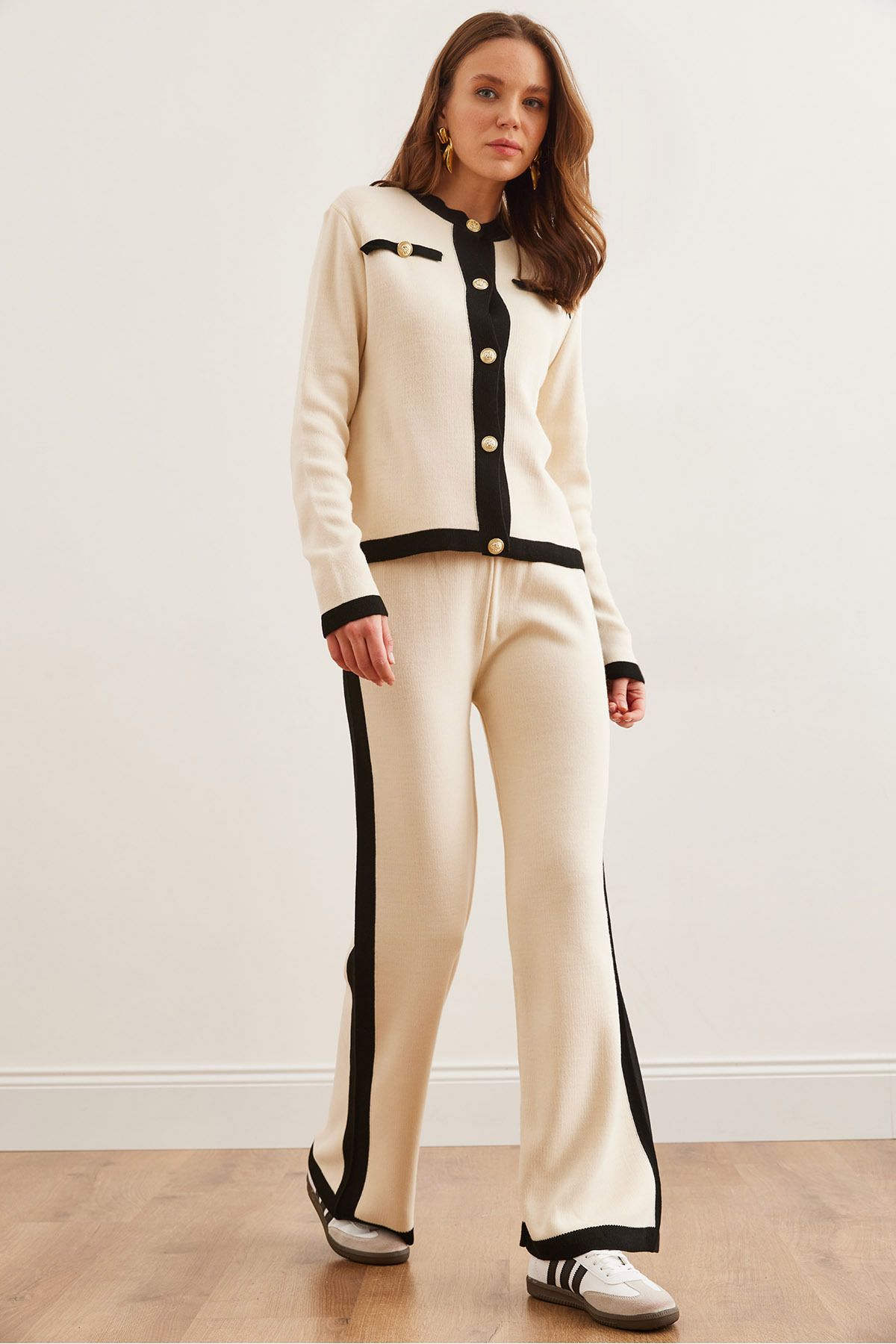 Olalook-Ecru Women's Knitwear Set - Top Jacket and Bottom Pants Tkm- 19000320 1