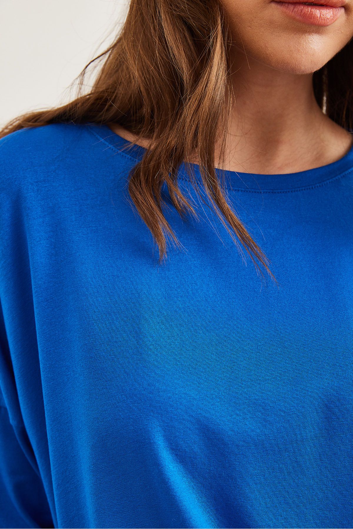 Olalook-Bluzka Saks Blue Viscose - okrągły dekolt, nietoperzowa, zwiewna Blz- 19002588 6