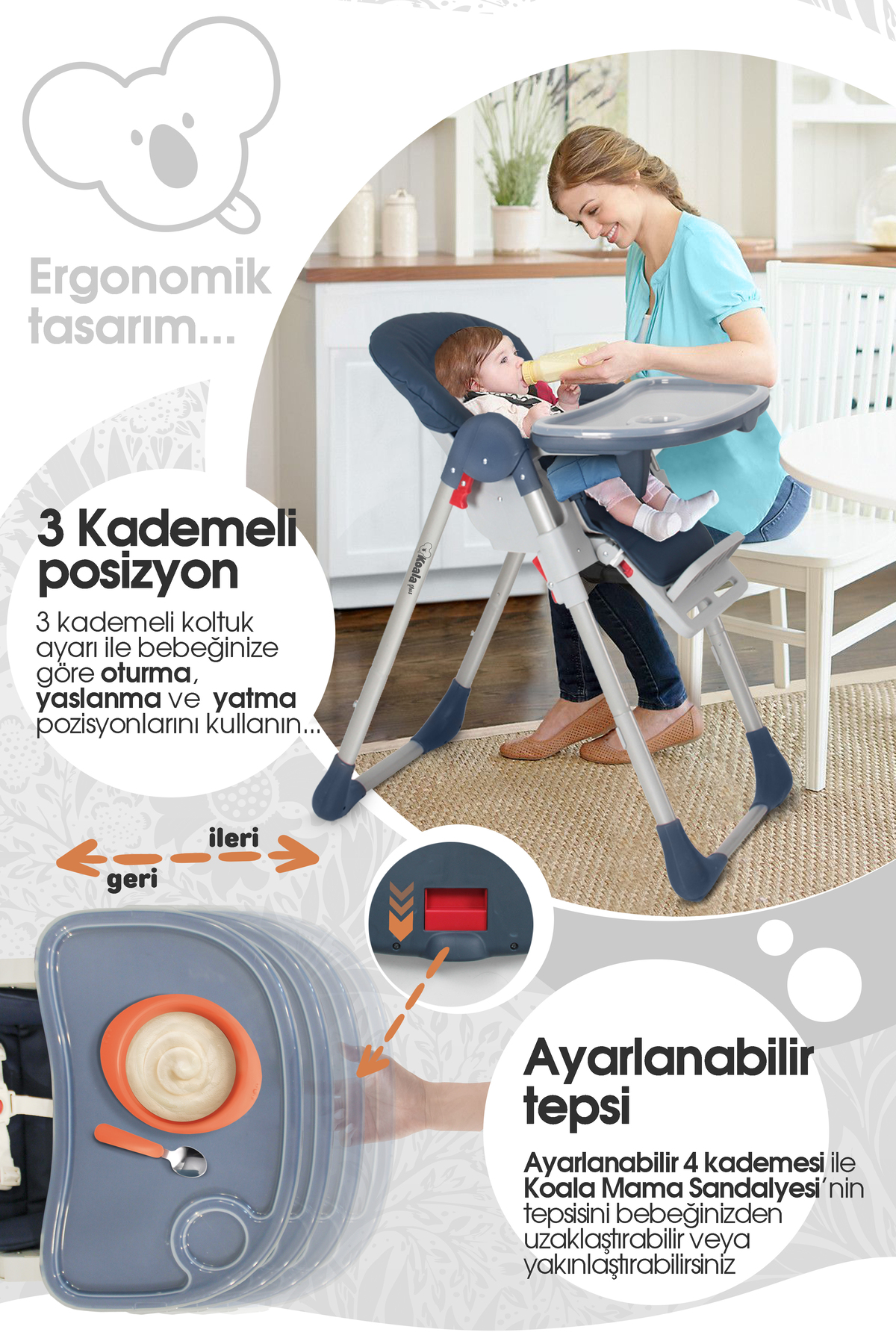 Kiwi Koala All In One Katlanır Tekerlekli Mama Sandalyesi - Yeşil fotoğrafı 6 (önizleme)