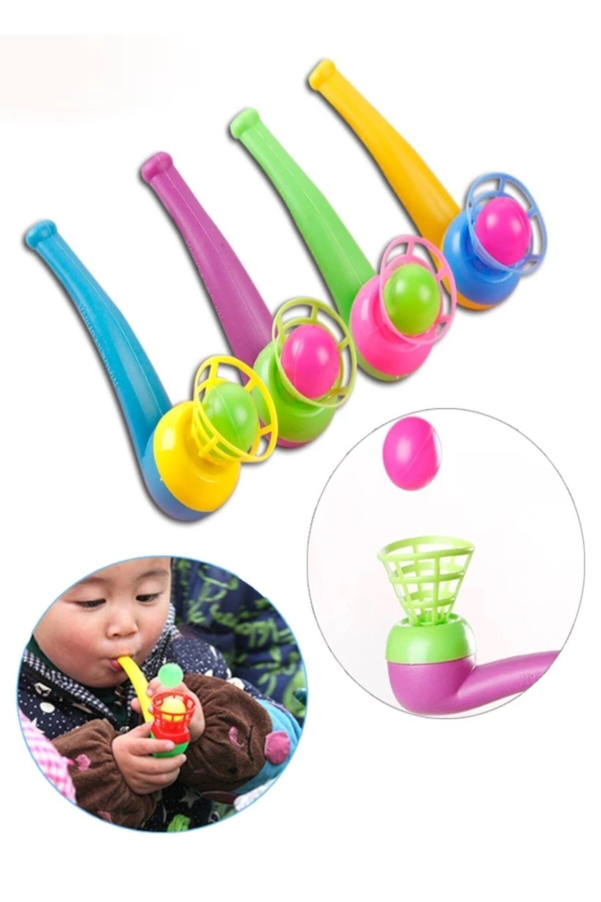 Hyd-Toy Set of 3 Ball Blowing Wind-Up Spinning Tops and Pop Tubes 3