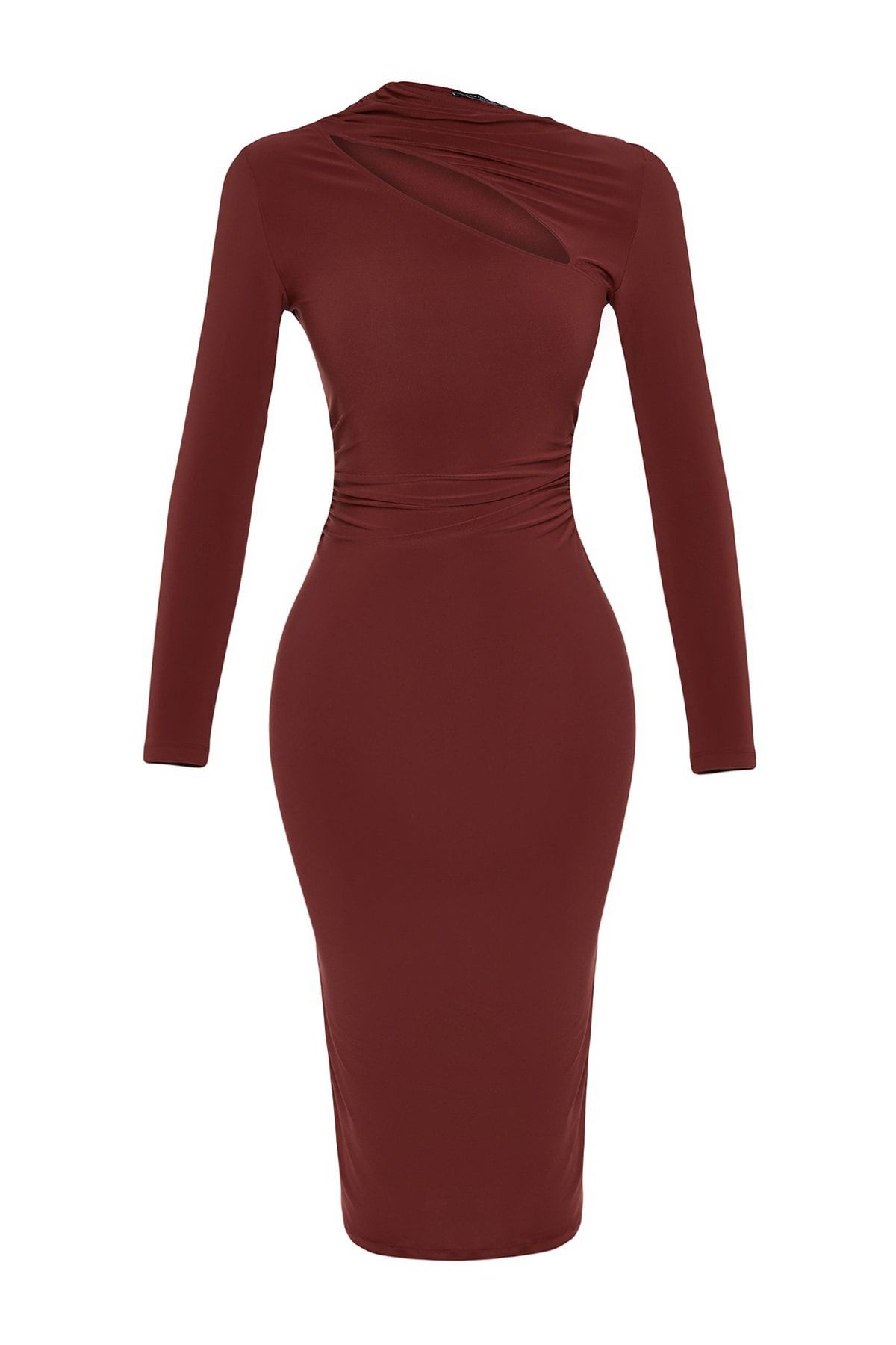 Trendyol Collection-Сукня міді зі стрейч-стрейчу TWOAW24EL00142 з детальним вирізом у вигляді черепиці приталеного силуету 7