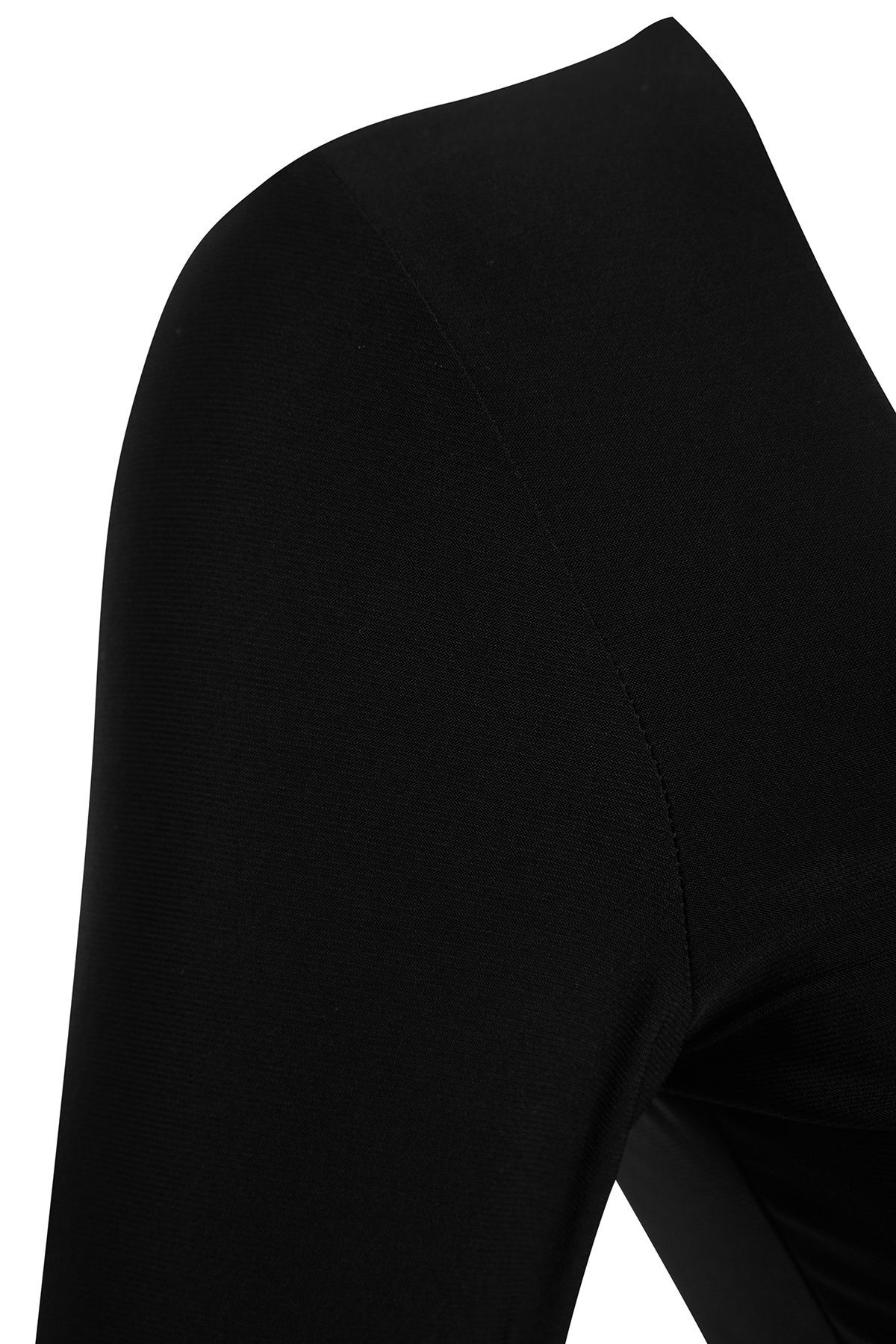 Trendyolmilla  Siyah Volanlı Kare Yaka Fitted/Vücuda Oturan Maxi Esnek Örme Elbise TWOAW24EL00613 - Görsel 9