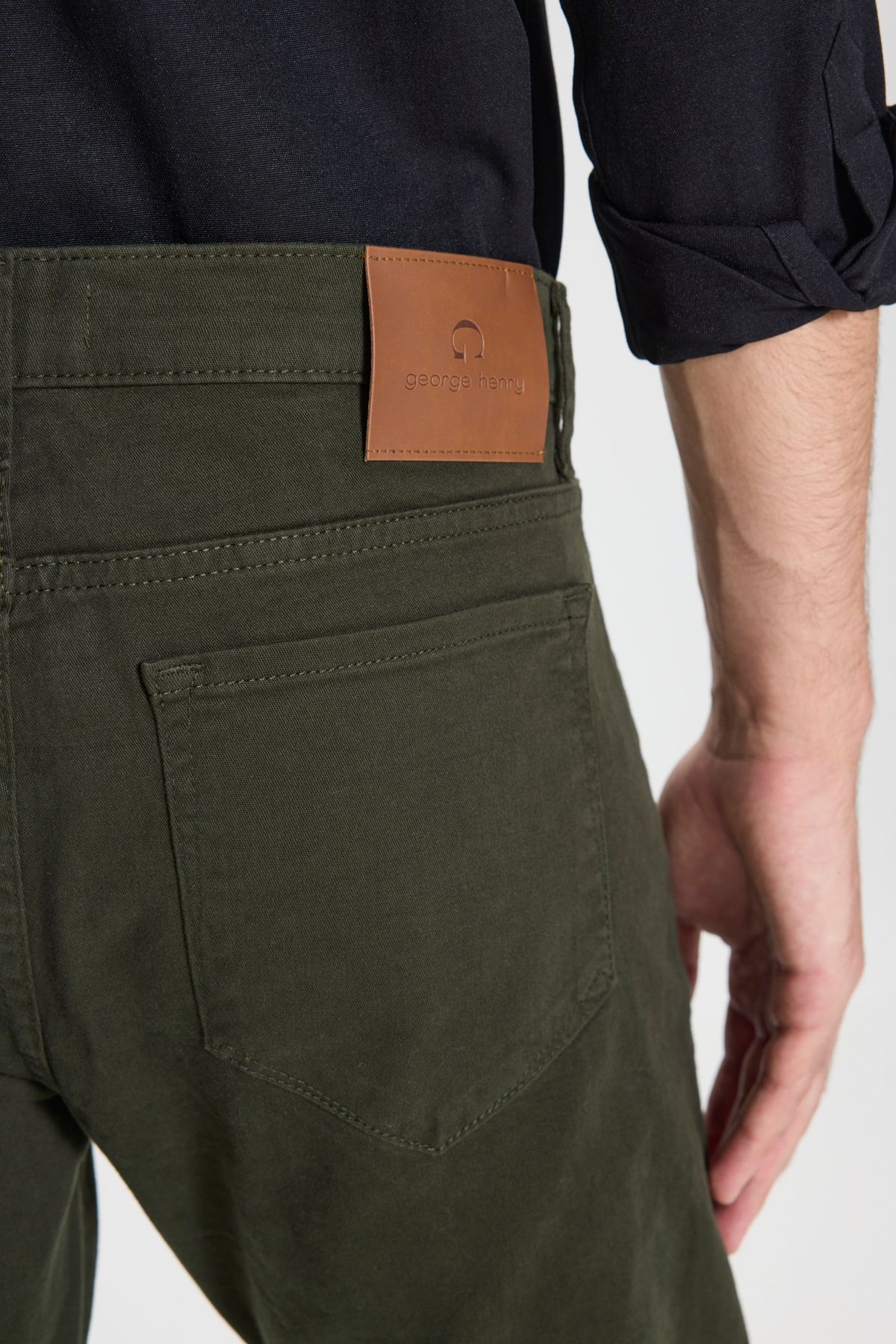 George Henry-Baumwoll-Lycra-Hose, dehnbar, schmal geschnitten, 5 Taschen, Khaki-Chinohose für Herren 9