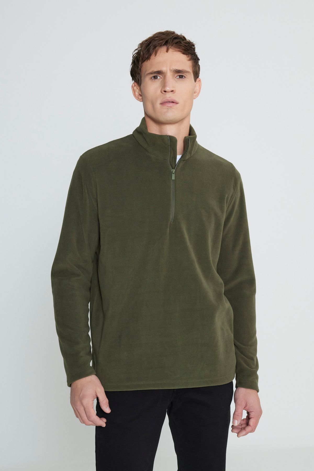 George Henry-Męska bluza Khaki Standard Fit - antypillingowa, odporna na zimno, z kołnierzem typu bato 6