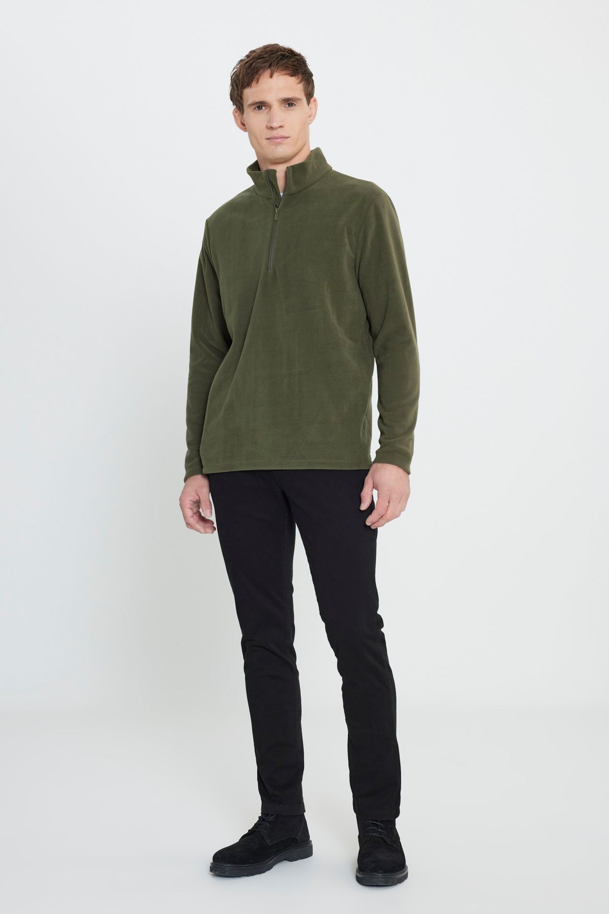 George Henry-Męska bluza Khaki Standard Fit - antypillingowa, odporna na zimno, z kołnierzem typu bato 5