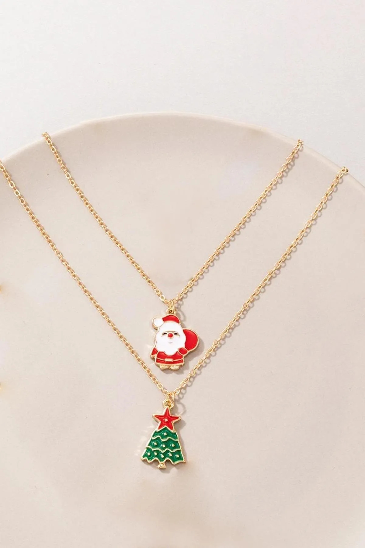 New Obsessions Yılbaşı Noel Baba Ve Yılbaşı Ağacı Figür Sallantılı Kolye Seti 2'li Paket