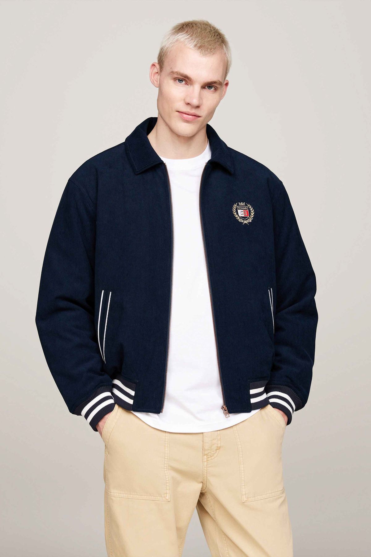 Tommy Jeans Męski Granatowy Płaszcz - Dm0dm19626c1g Crest Cord Letterman Mężczyzna - M