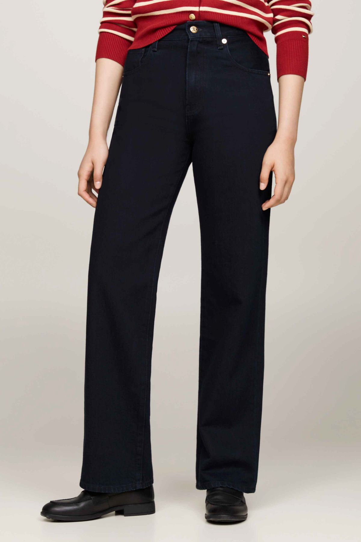Tommy Hilfiger Czarne Damskie Spodnie Jeansowe Z Wysokim Stanem - Proste Nogawki, Luźny Krój Bootcut Hw Deb Mężczyzna - 26