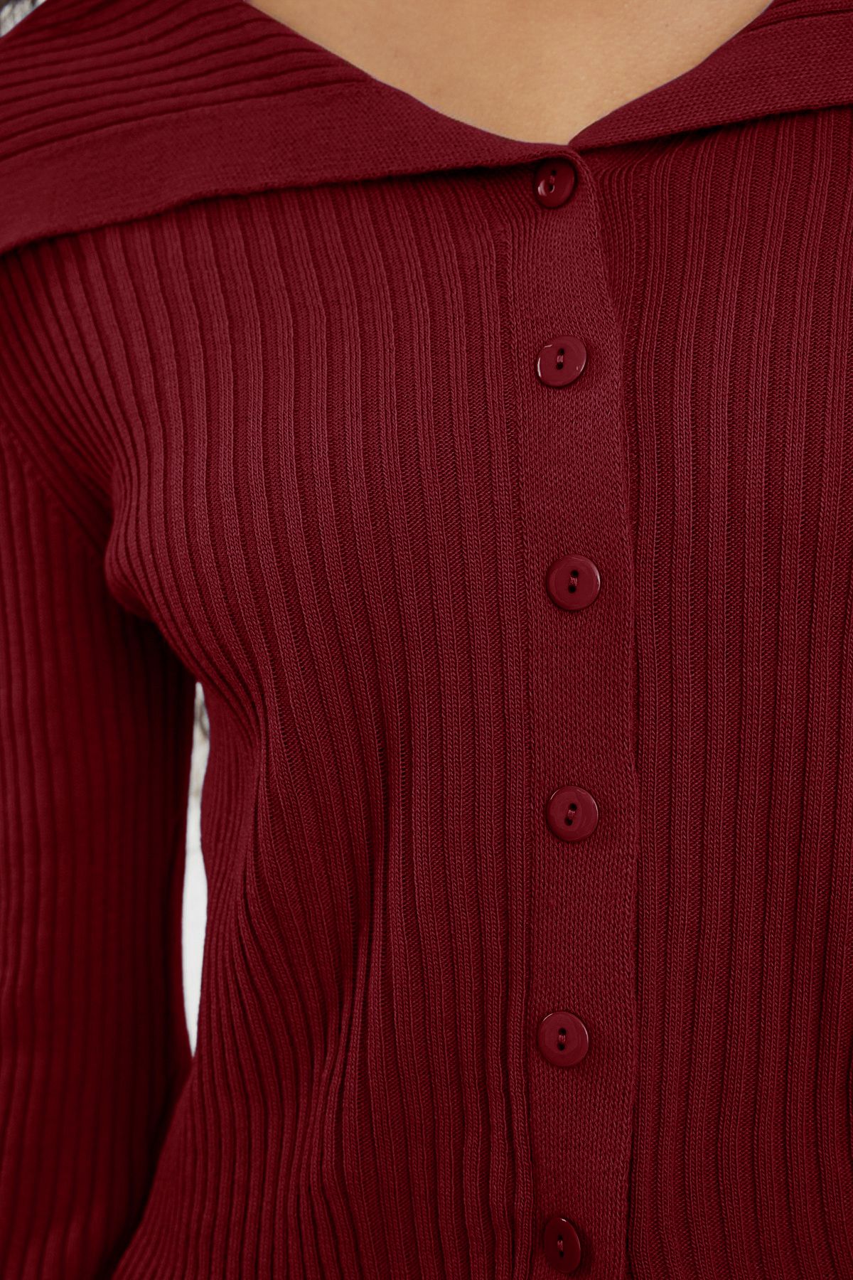 Trendyol Collection-Weinroter Strick-Cardigan mit Umlegekragen TWOAW24HI00284 4