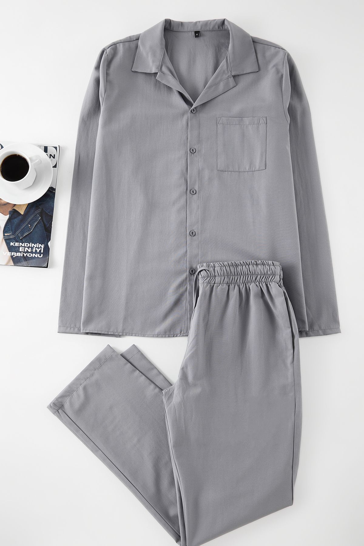 Trendyol Collection Graues, Gewebtes Pyjama-set Mit Normaler Passform für Herren - M