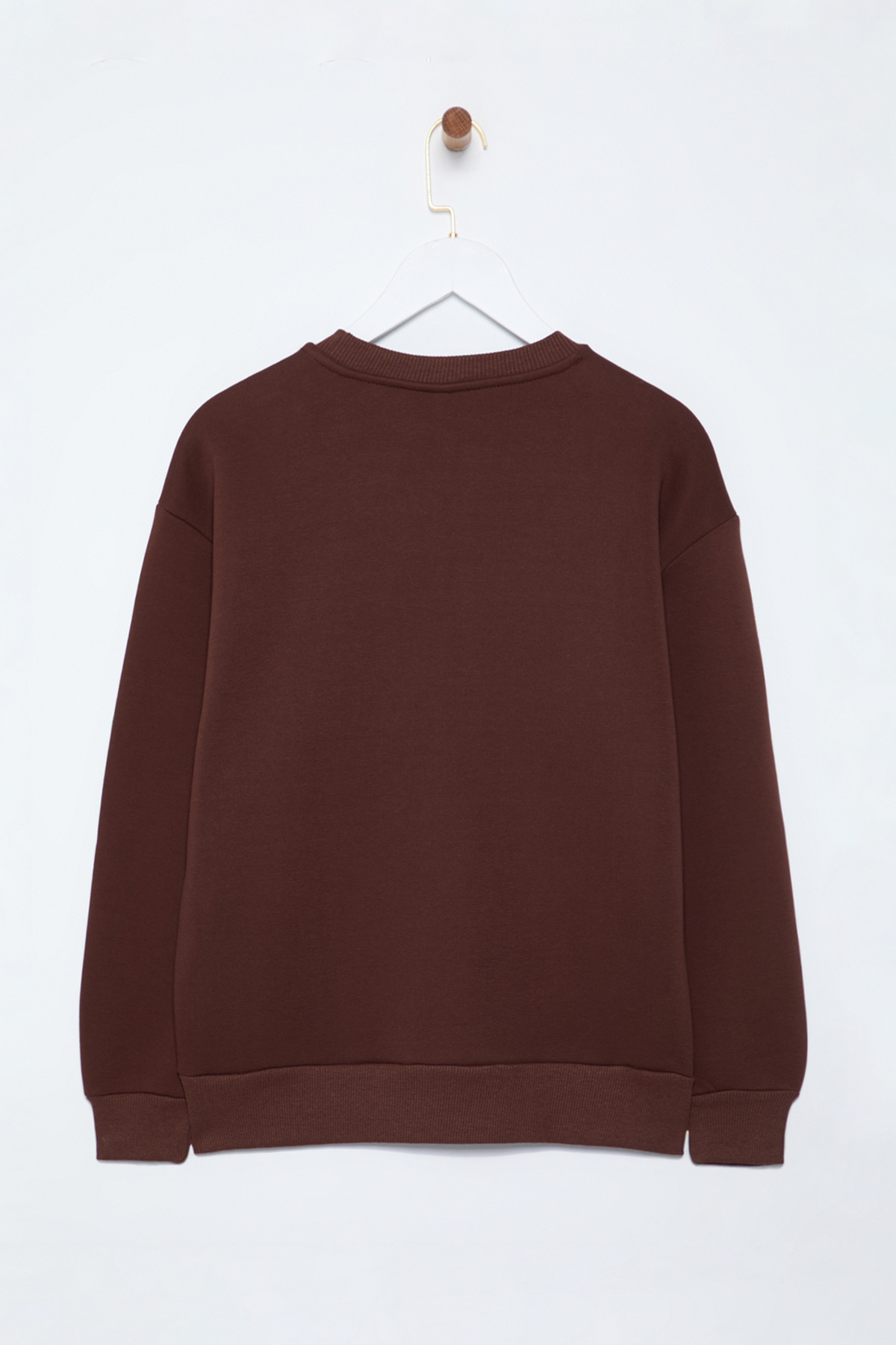 Trendyol Collection-Дебела кройка - Кафяв суичър с поларено деколте Twoaw24Sw00101 7