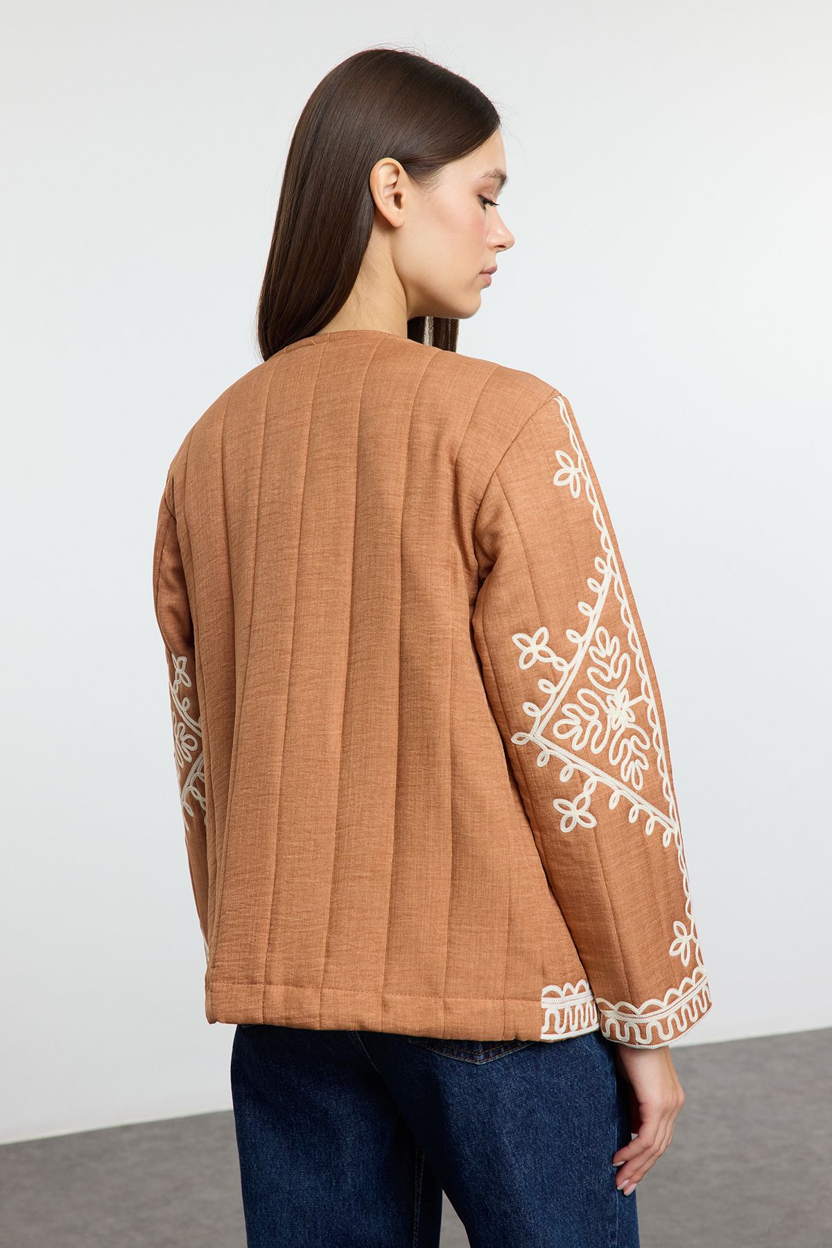 Trendyol Collection-Camel Regular Diework Detailed Lined Thin Jacket Coat Twoaw25Mo00327 5