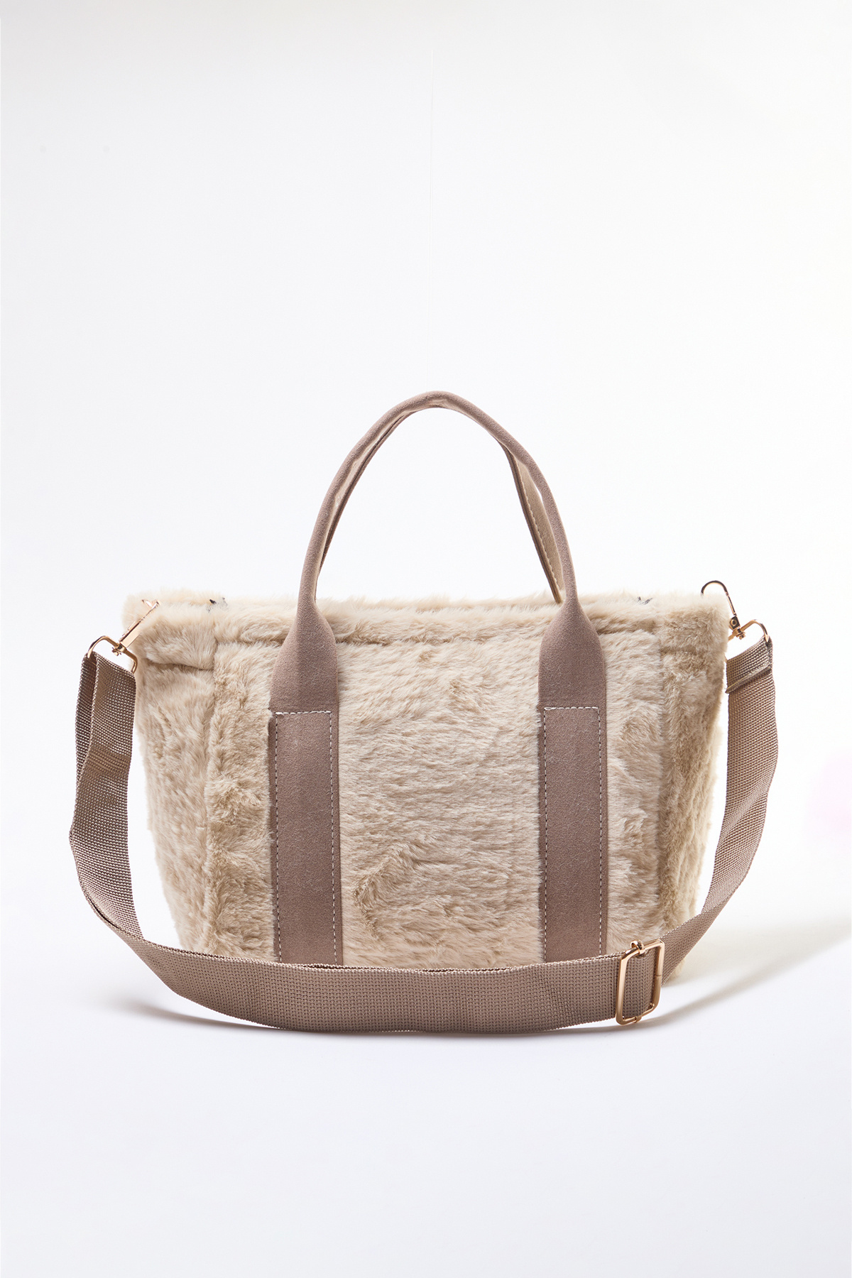 TRENDYOL SHOES-Ecru Faux Fur Mini Tote Dámská kabelka Takaw25Oc00009 3