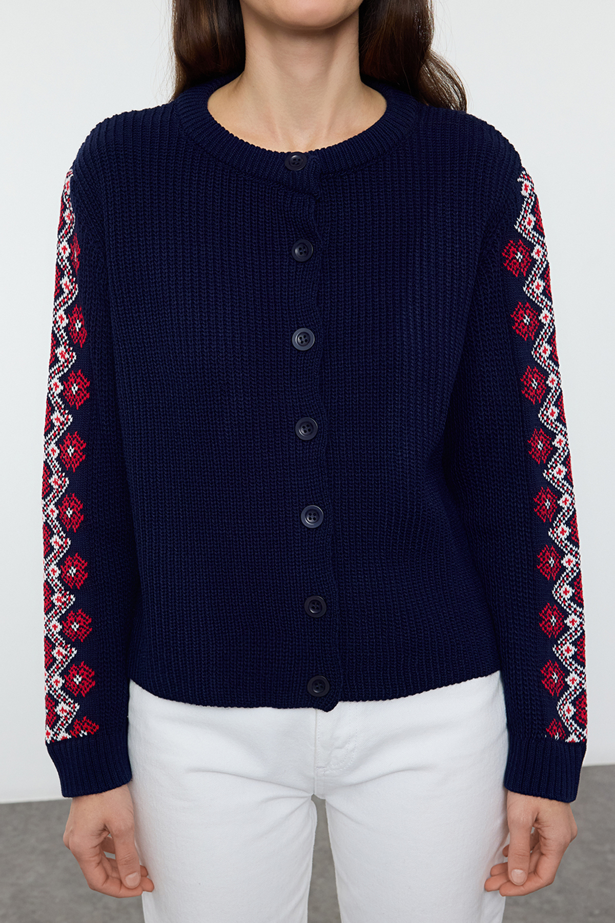 Trendyolmilla  Lacivert Nakış Desenli Triko Hırka TWOAW25HI00379 - Görsel 3