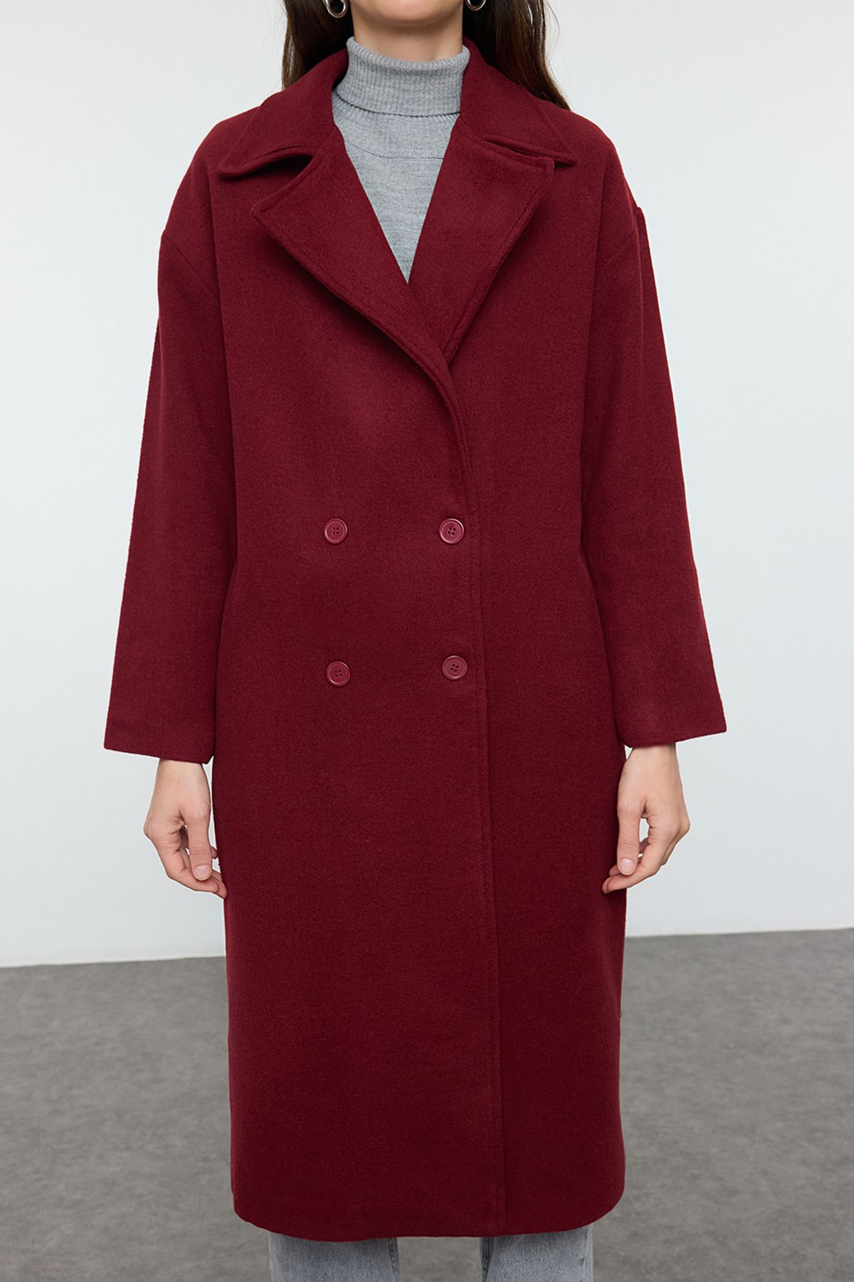 Trendyol Collection-Palton lung din lână burgundă supradimensionată - TWOAW21KB0038 3