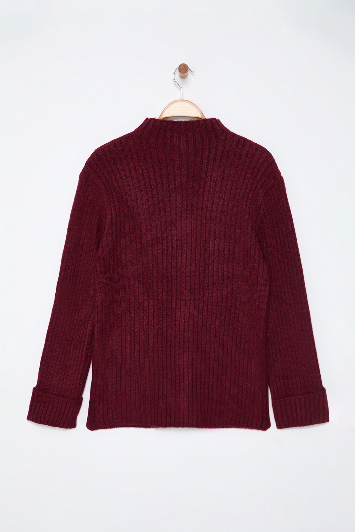 Trendyol Curve-Burgundy Soft Textured Stand Collar Knitwear Cardigan Tbbaw25Av00023 7