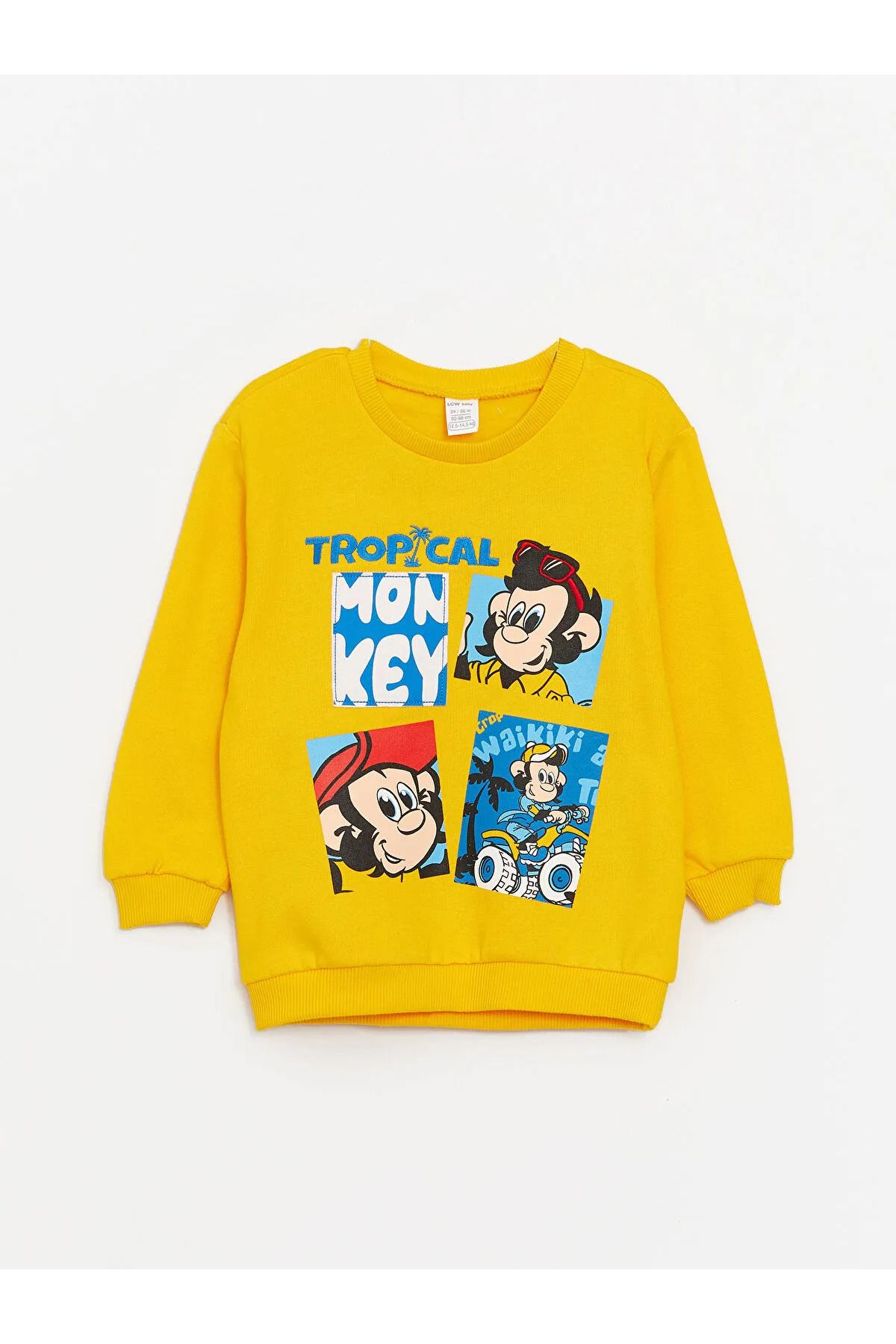 LC Waikiki-Lcw Baby Yellow Crew Neck Long Sleeve Nostalgic Monkey Printed Baby Boy Sweatshirt 1