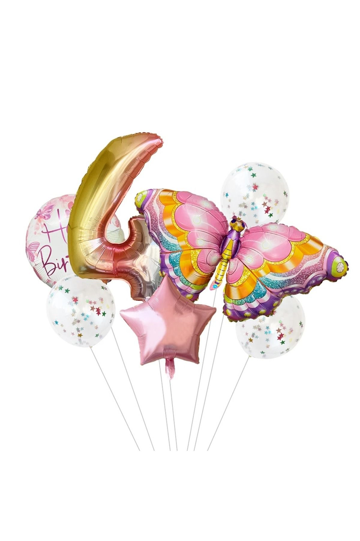 DÜVENCİ TİCARET-Pink Butterfly Balloon Rainbow Helium Numbered Age Birthday Decoration 1